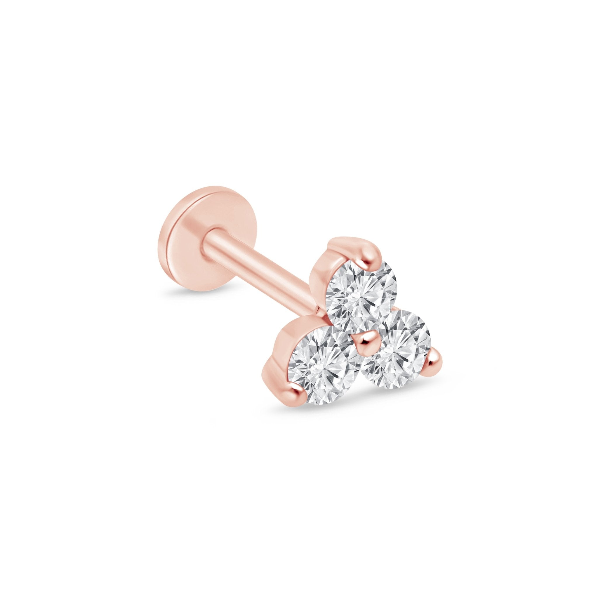 14k Rose Gold Diamond Trinity Cluster Flat Back Stud Earrings for Women - Perfect for Weddings, Parties & Everyday Elegance