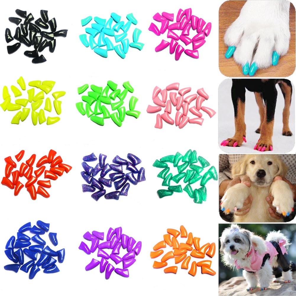 VICTHY 120pcs (12 Colors) Dog Nail Caps - Soft Pet Claw Covers with Adhesive Glue & Applicator Tools for Small Medium Large Dogs (XL Size) - Protect Floors & Furniture from Scratches During Playtime
