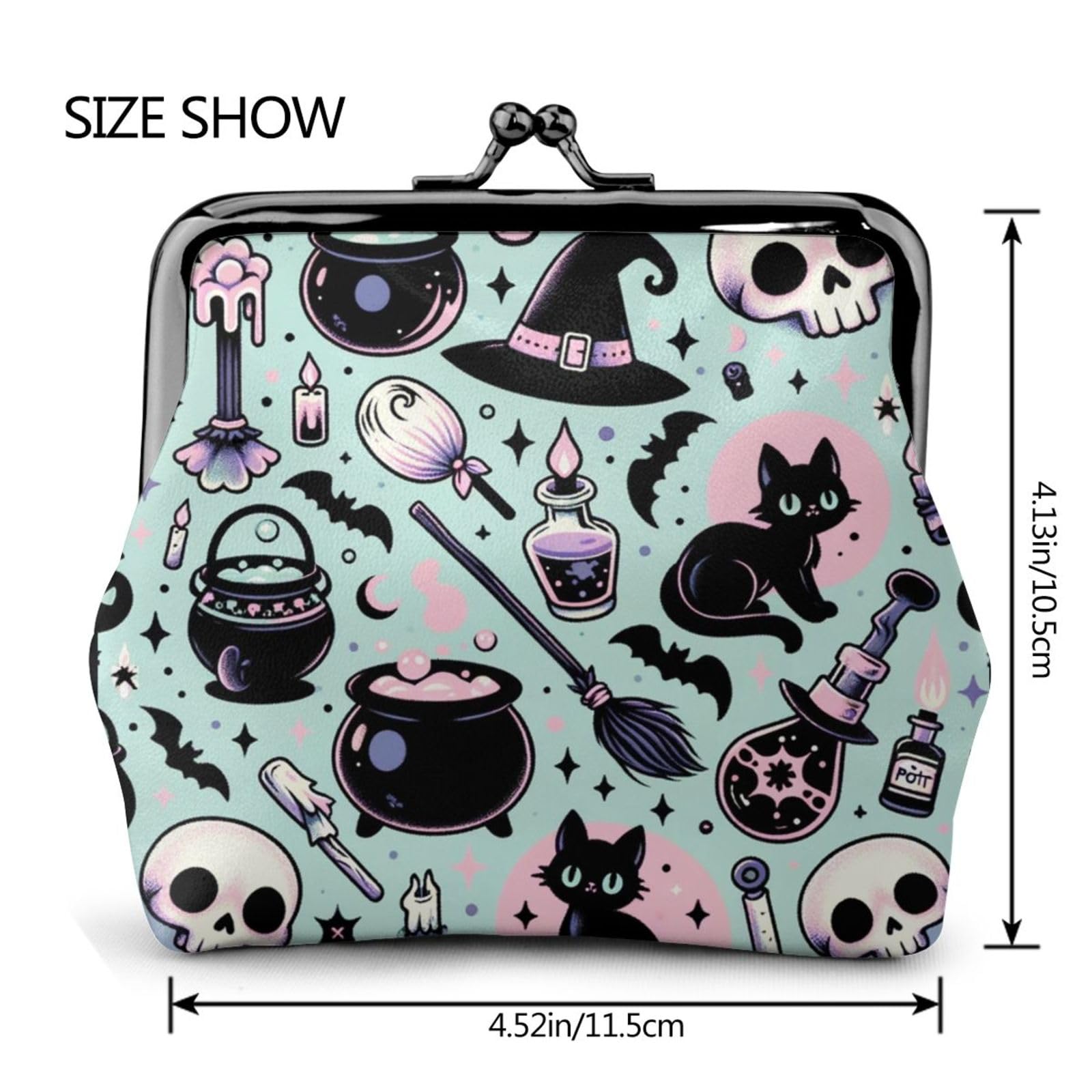 Gothic Pu Leather Buckle Coin Purse - Halloween Witch Style Kiss-Lock Wallet for Women - Perfect for Cosplay, LARP, and Dark Aesthetic Fashion Accessories
