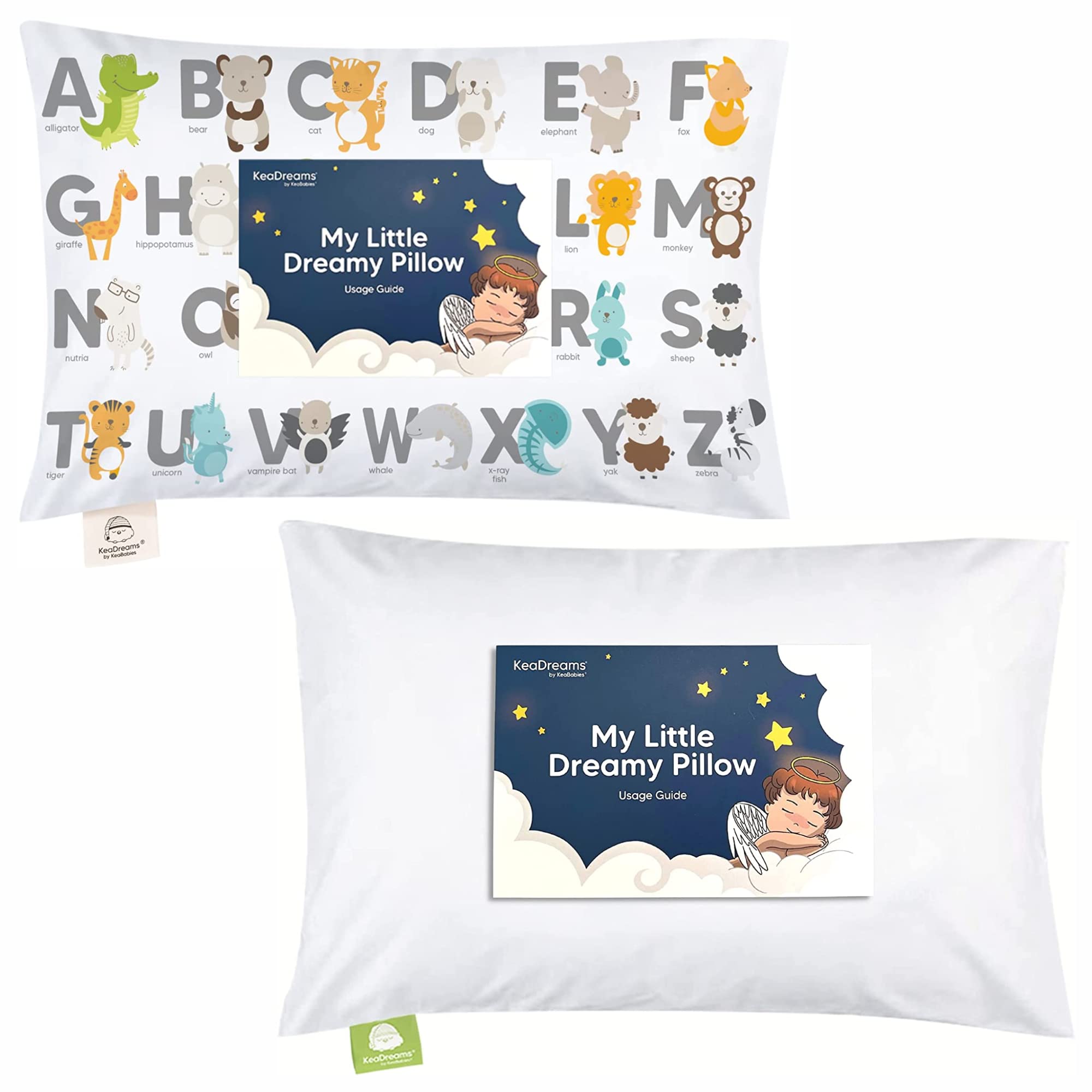 KeaBabies Organic Cotton Toddler Pillow with Pillowcase - 13x18 Inch My Little Dreamy Pillow for Kids Ages 2-5 | Soft & Hypoallergenic Sleeping Pillow for Toddler Bed, Travel & Nap Time | Perfect for Daycare, Car Rides & Airplane Trips