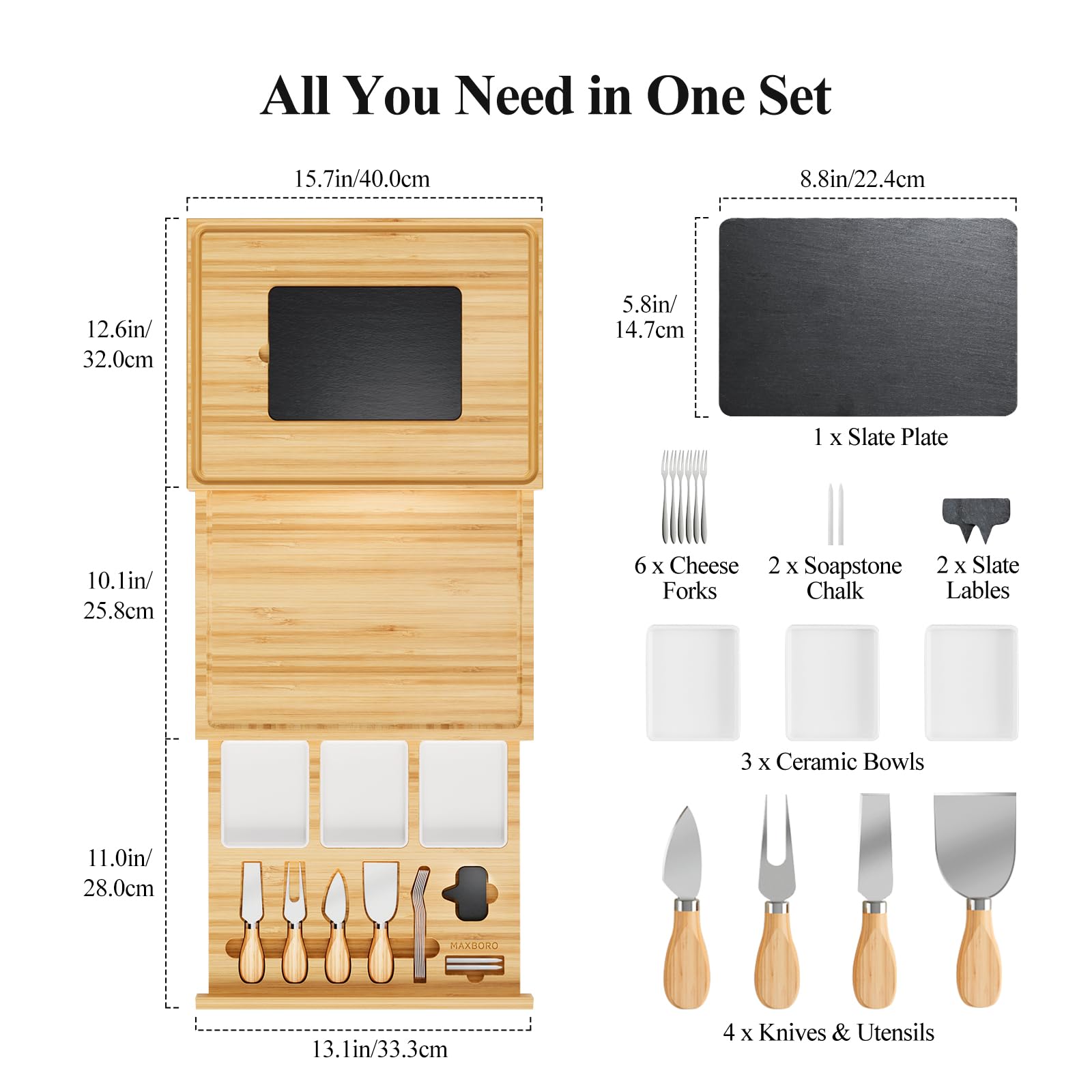 Extra Large 33.7x15.7 Inch Bamboo Charcuterie Board Set with Knives - 100% Natural Cheese Platter Tray for Entertaining - Perfect Housewarming Gift for Women & Mom - Ideal for Parties, Wine Nights & Charcuterie Displays