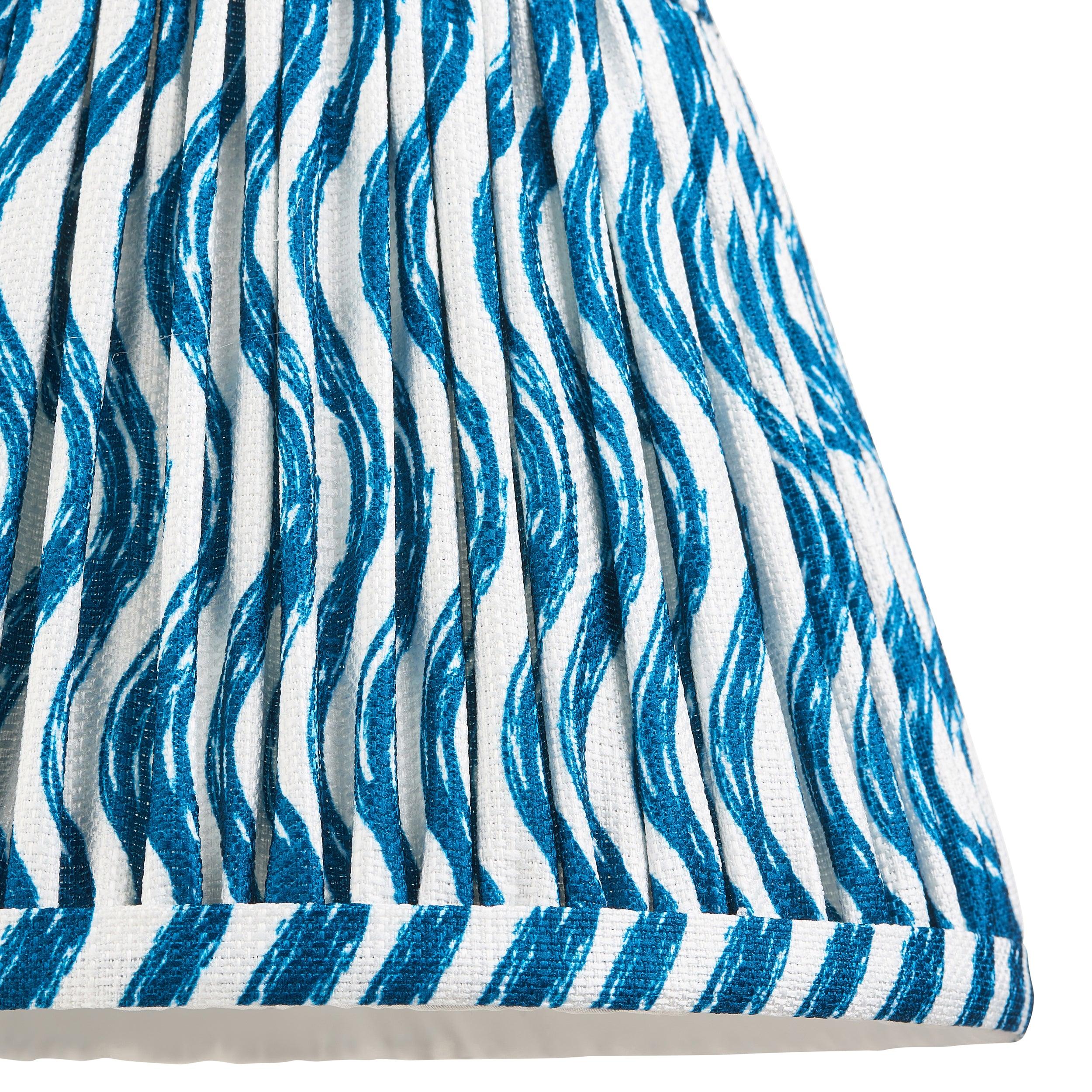 Bibury Wooden Table Lamp with 20cm Ripple Marlin Blue Shade - Stylish Home Office & Bedroom Lighting Decor