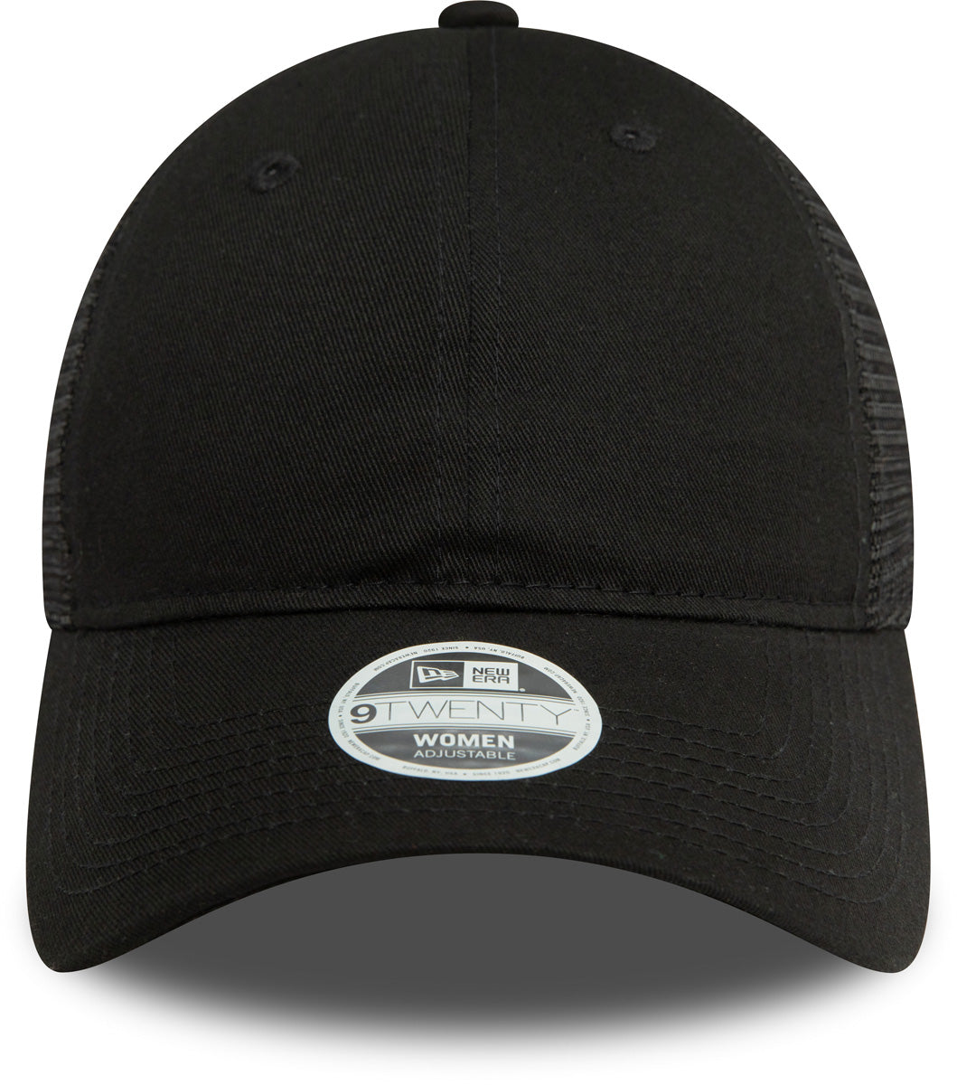 Women's New Era 9Twenty Black Trucker Cap - Adjustable Snapback Hat for Casual Wear, Outdoor Activities & Sports Fan Gear