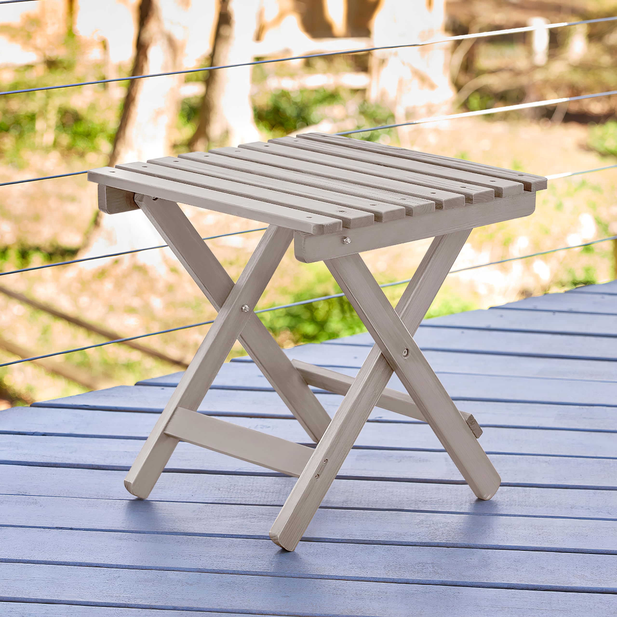 ShineCo Solid Wood Square Folding Side Table - Outdoor Patio Adirondack Coffee Table in Graystone - Perfect for Garden, Balcony & Small Spaces