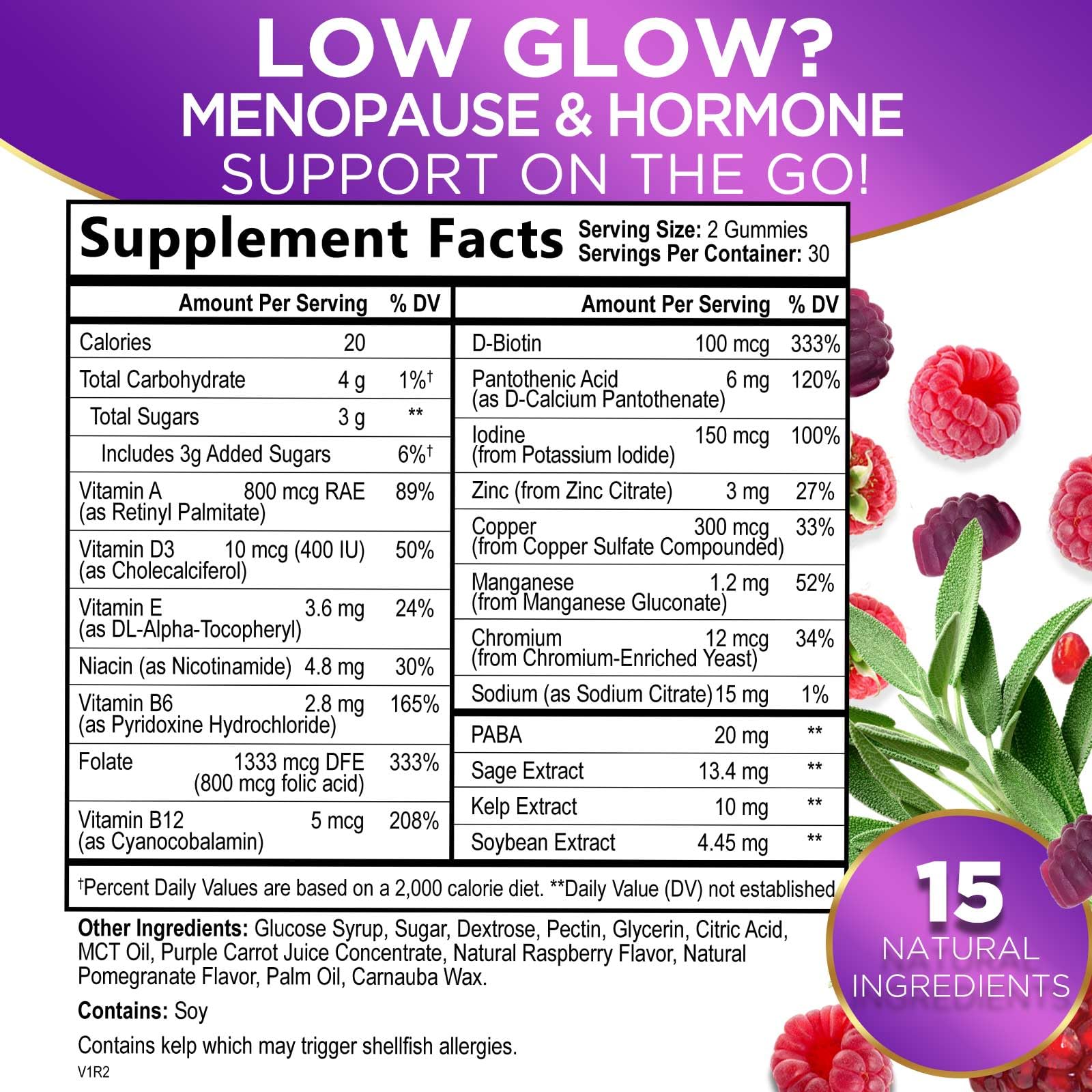 Natural Menopause Relief Gummies for Women - Hot Flashes, Night Sweats & Energy Support | Non-GMO, Gluten-Free Vitamin Supplement | 60 Count | Perfect for Work, Travel & Daily Wellness