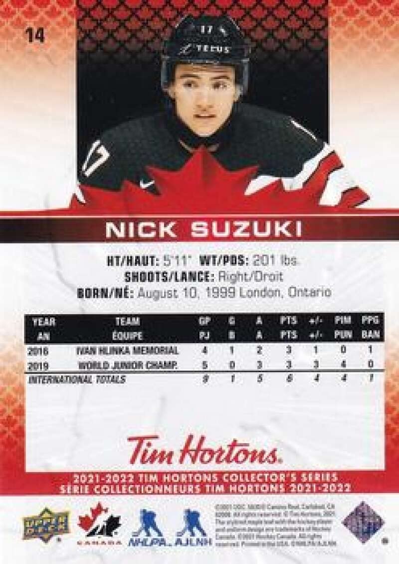 2021-22 Upper Deck Team Canada #14 Nick Suzuki Hockey Card - NHL Collectible, Trading Card for Fans & Investors - Perfect for Sports Memorabilia Collections, Gift Giving, and Game Room Displays