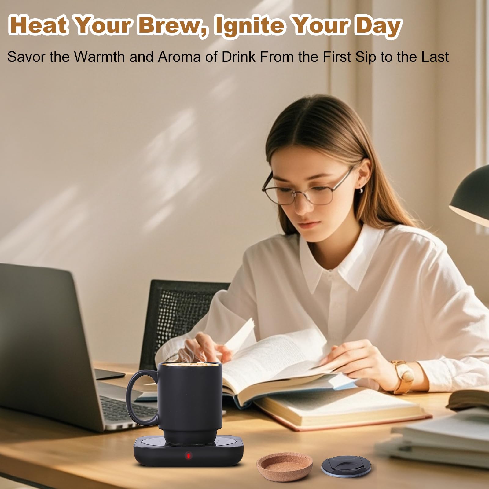 Electric Coffee Mug Warmer with Auto Shut Off - 36W Smart Cup Heater for Coffee, Tea & Beverages - Includes 15oz Ceramic Mug - Perfect for Office Desk, Home & Gifts - 3 Temperature Settings for Coffee, Tea & Candle Warming (Black)