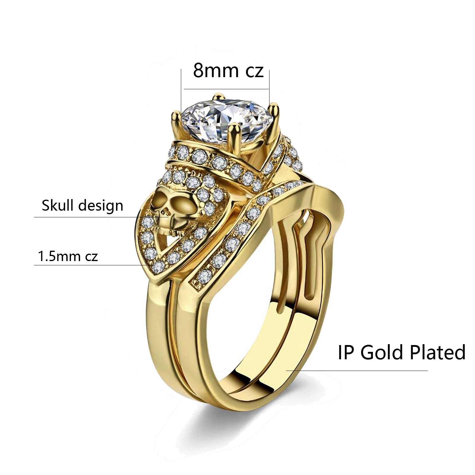Gothic Skull Couple Rings for Men & Women - AAA Cubic Zirconia Punk Wedding Bands in Black with Red CZ Stones | Perfect for Gothic Weddings, Punk Fashion, and Alternative Lifestyle Jewelry