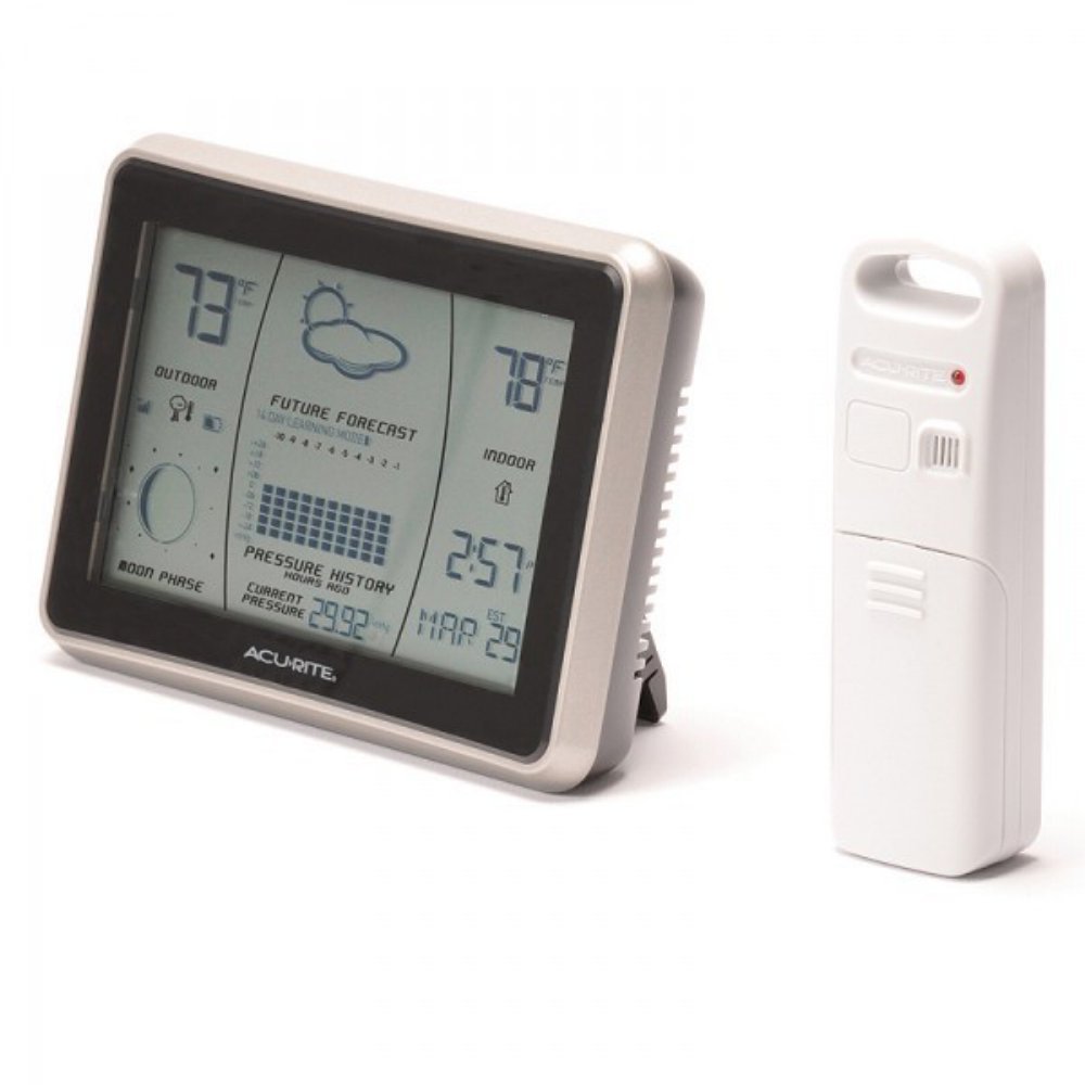 AcuRite Wireless Weather Forecaster with Intelli-Time - Accurate Indoor Outdoor Temperature & Humidity Monitor, Gray with Silver Bezel - Perfect for Home, Office, or Travel Use