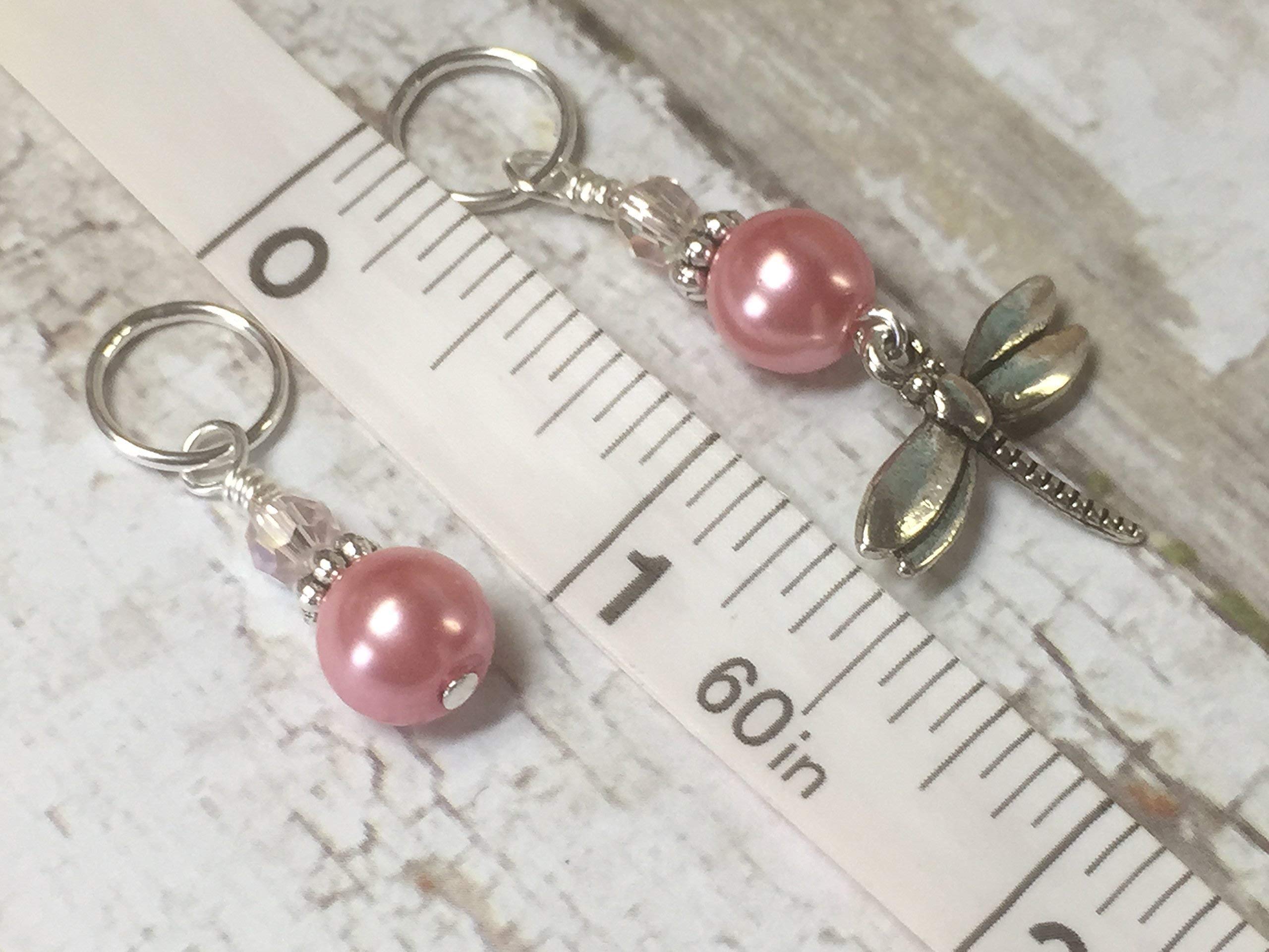 Pink Dragonfly Knitting Stitch Markers - Handmade Jewelry for Crochet & Knitting Projects - Perfect for DIY Crafters and Knitters (Set of 10)