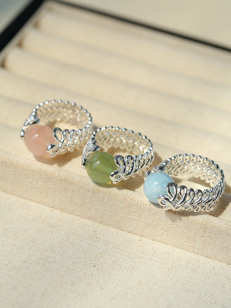 Prehnite Lace Aura Natural Stone Ring - Elegant Crystal Jewelry for Women, Healing Gemstone Gift for Meditation & Spiritual Energy