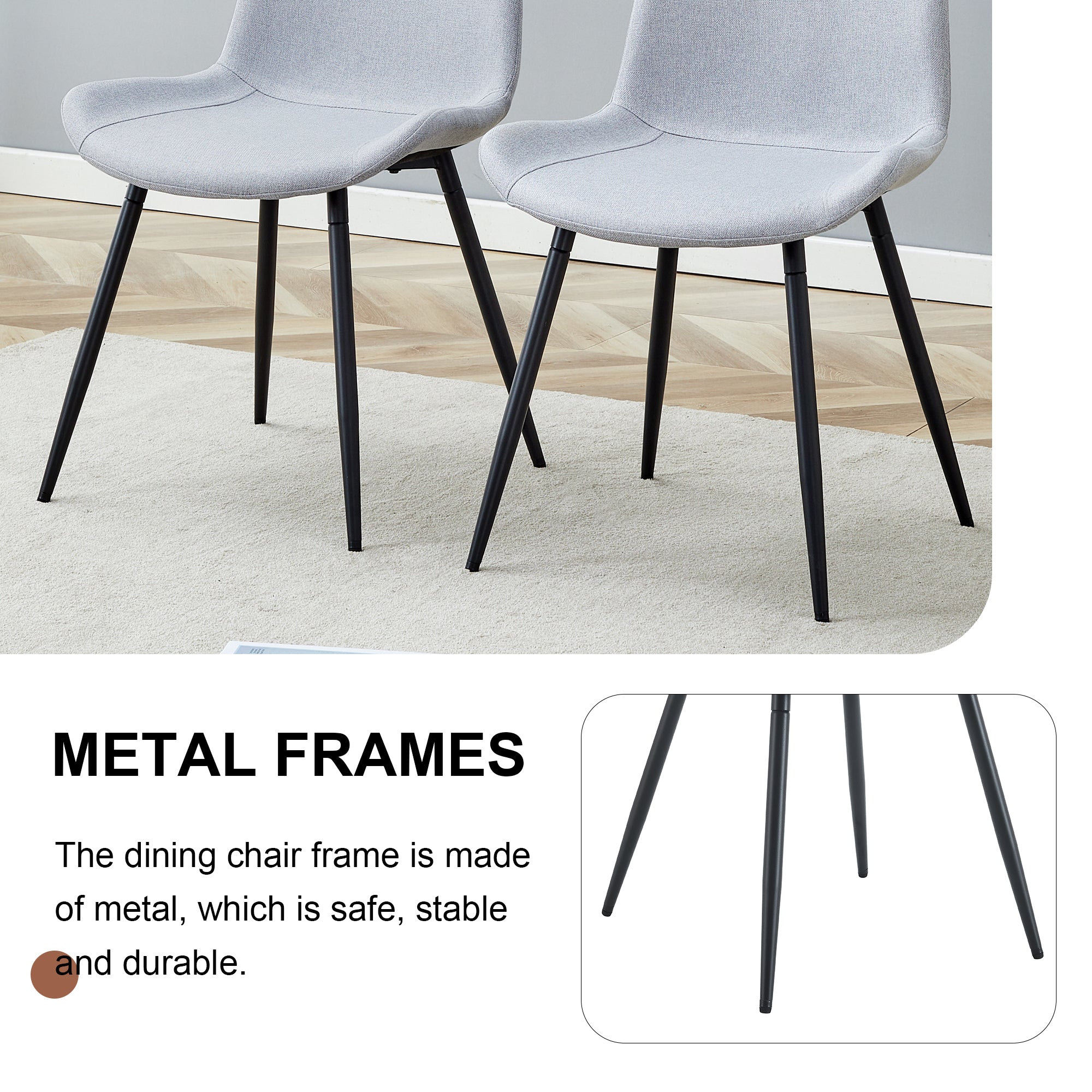 6-Piece Light Gray Linen Cotton Dining Chair Set - Ergonomic Curved Cushion Design for Comfortable Seating | Perfect for Dining Room, Kitchen, and Home Decor