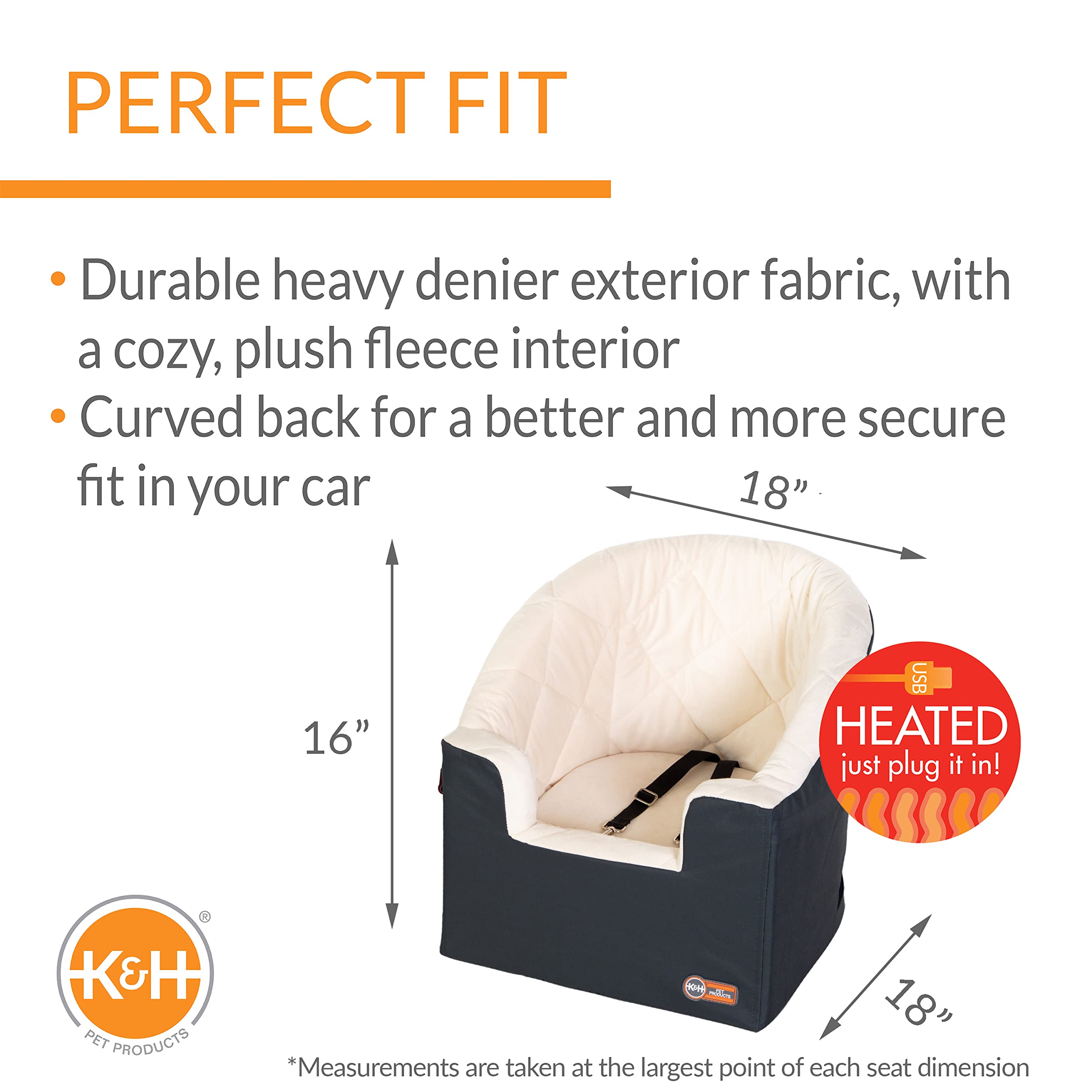 K&H Dog Car Seat Booster with Safety Belt for Small & Medium Dogs - Travel Comfort