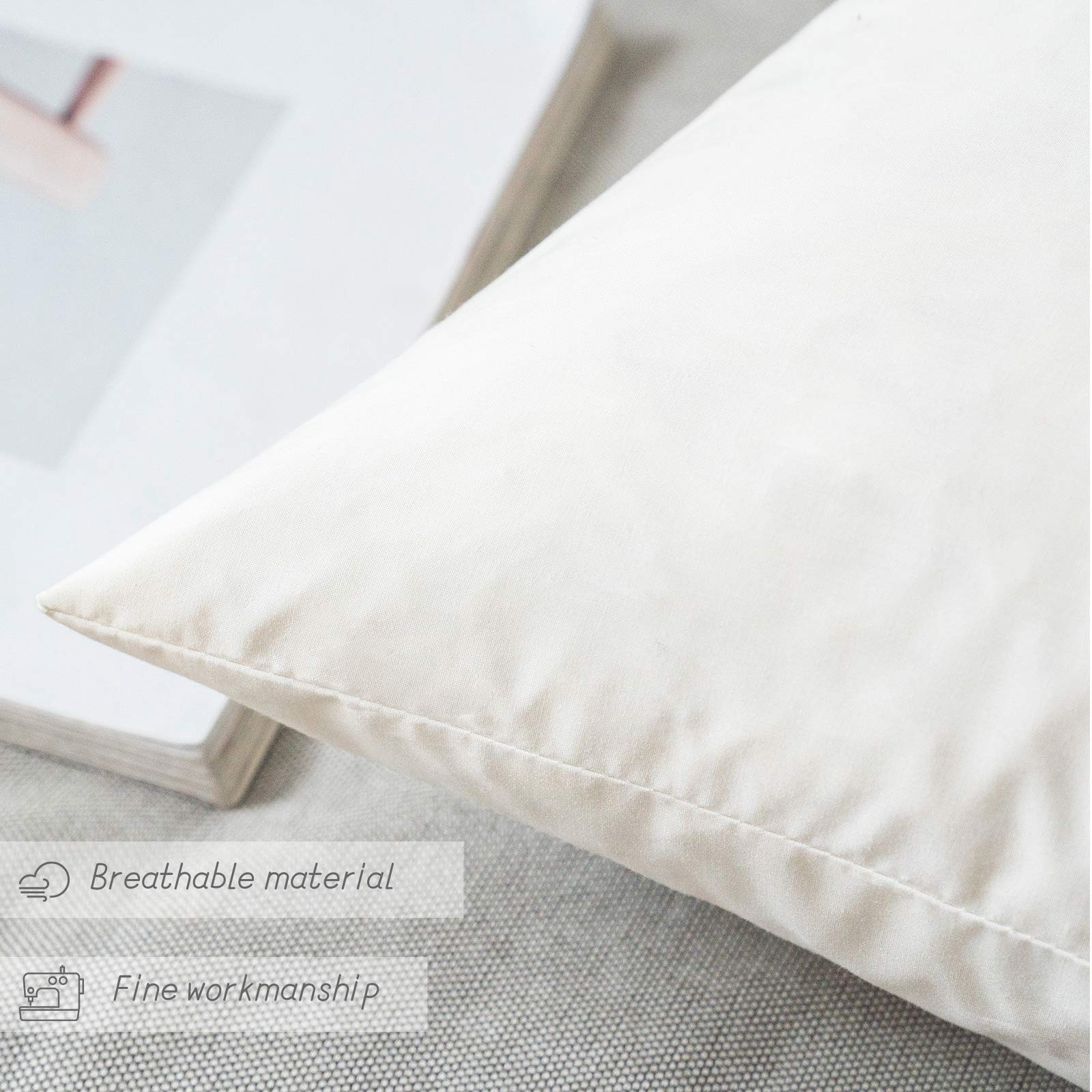 MIULEE Set of 2 20x20 Inch Down Feather Throw Pillow Inserts - Soft Cotton Square Decorative Cushions for Sofa, Couch & Living Room - Perfect for Home Decor, Cozy Reading Nook and Bedroom Accent