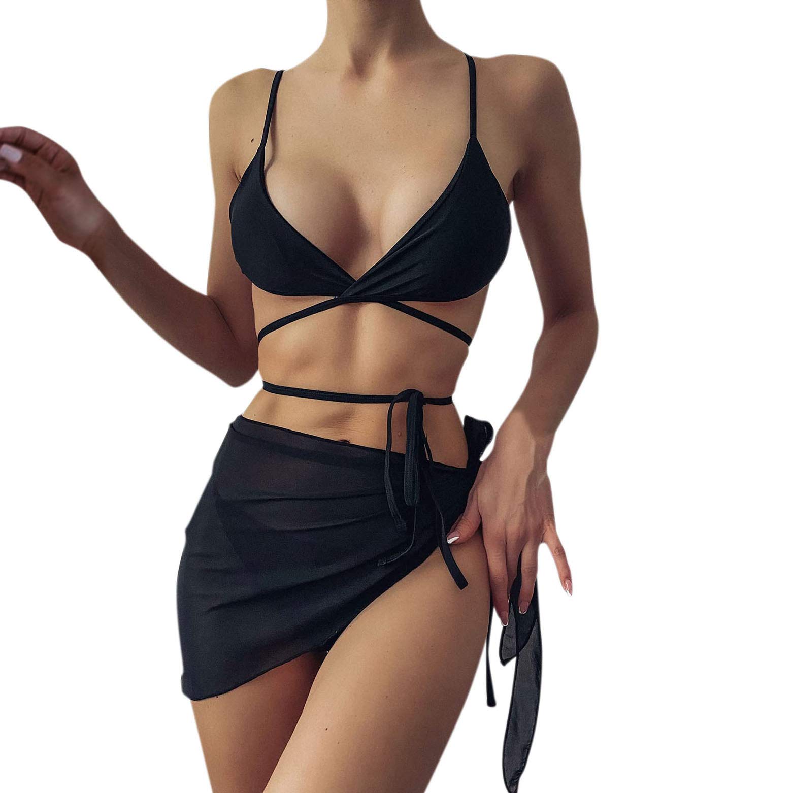 Women's Halter Tie Side 3 Piece Bikini Set with Cover Up Beach Skirt - Sexy Swimwear for Pool, Beach & Vacation | Summer Swim Suit for Women