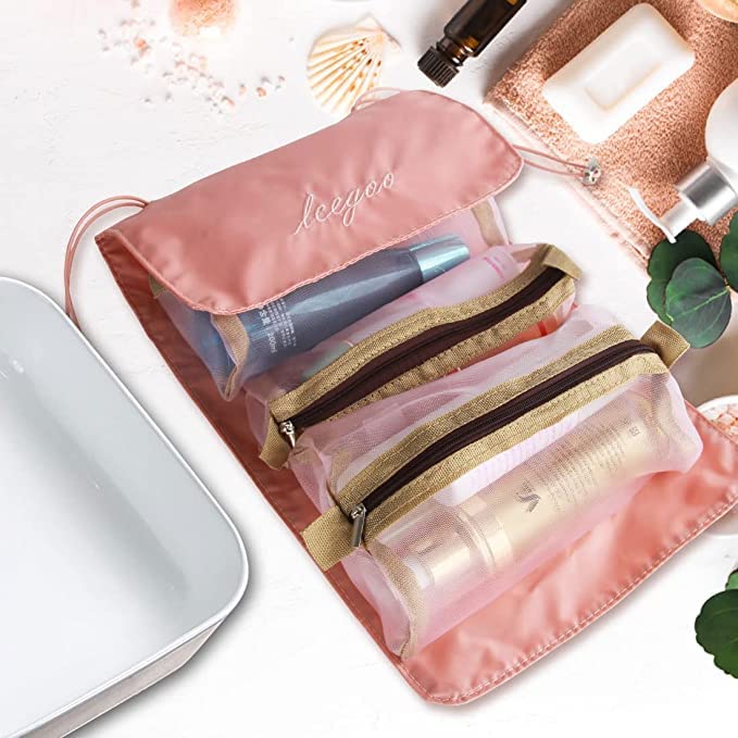 SQUICKLE 4-in-1 Foldable Travel Toiletry Bag for Women - Waterproof Cosmetic & Makeup Organizer Pouch - Perfect for Vacation, Gym, Camping & Business Trips