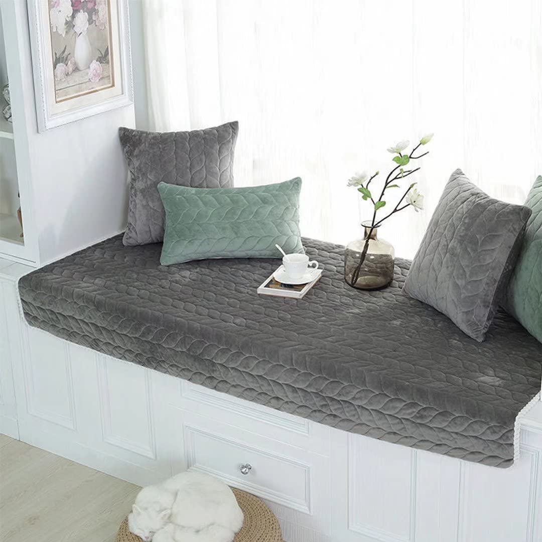 Farmhouse Style Bay Window Bench Seat Cushion - Custom Indoor/Outdoor Non-Slip Sofa Slipcover - Gray Floor Seating Pad for Living Room, Bedroom & Home Decor - Perfect for Reading Nooks, Sunrooms & Cozy Corners