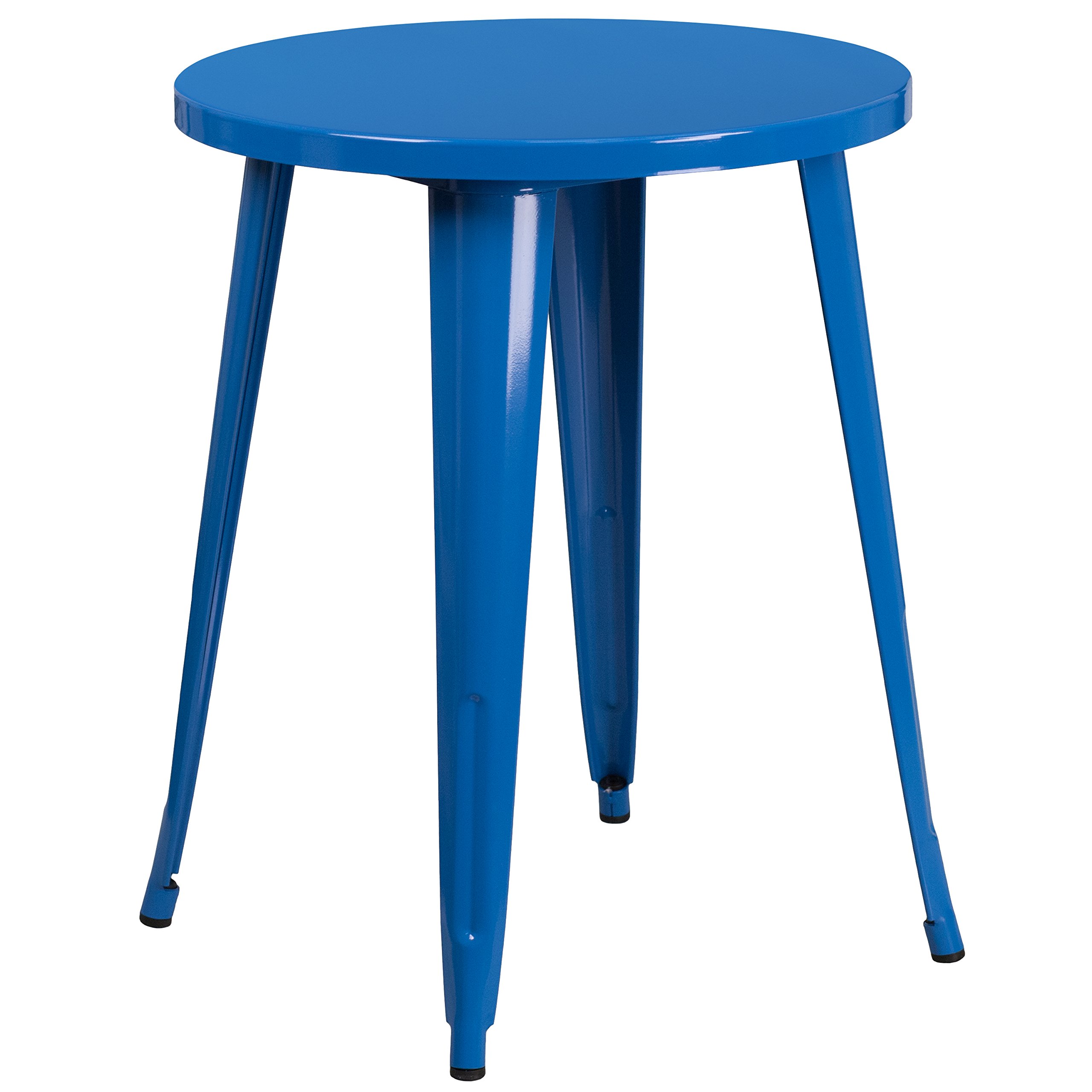EMMA + OLIVER 24 Inch Round Blue Metal Table - Commercial Grade Indoor Outdoor Dining Table for Patio, Garden, Restaurant & Cafe Use