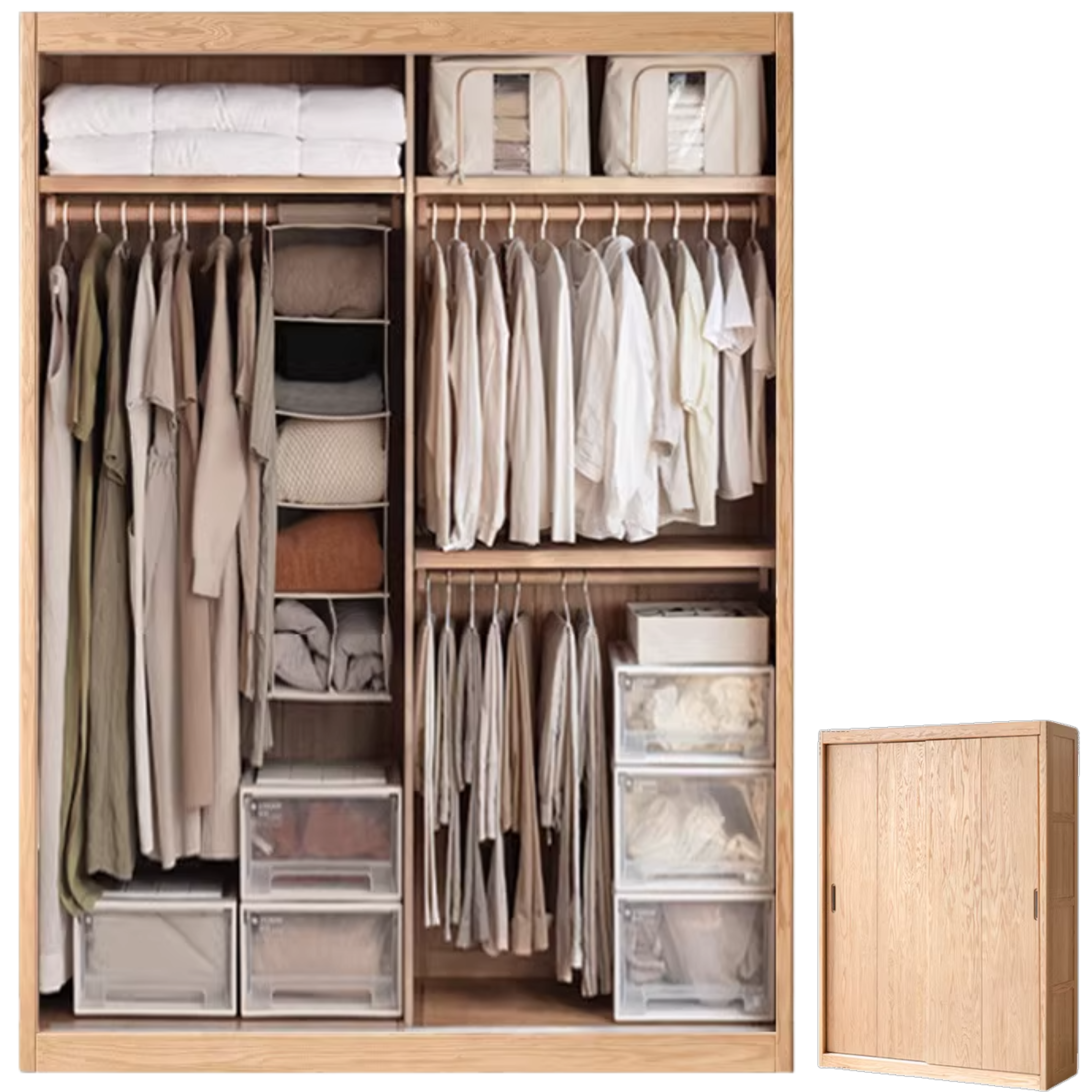 63x24.4x86.6 inch /160x62x220сm / Natural Wood Color/  Ash Wood wardrobe (hanging clothes)