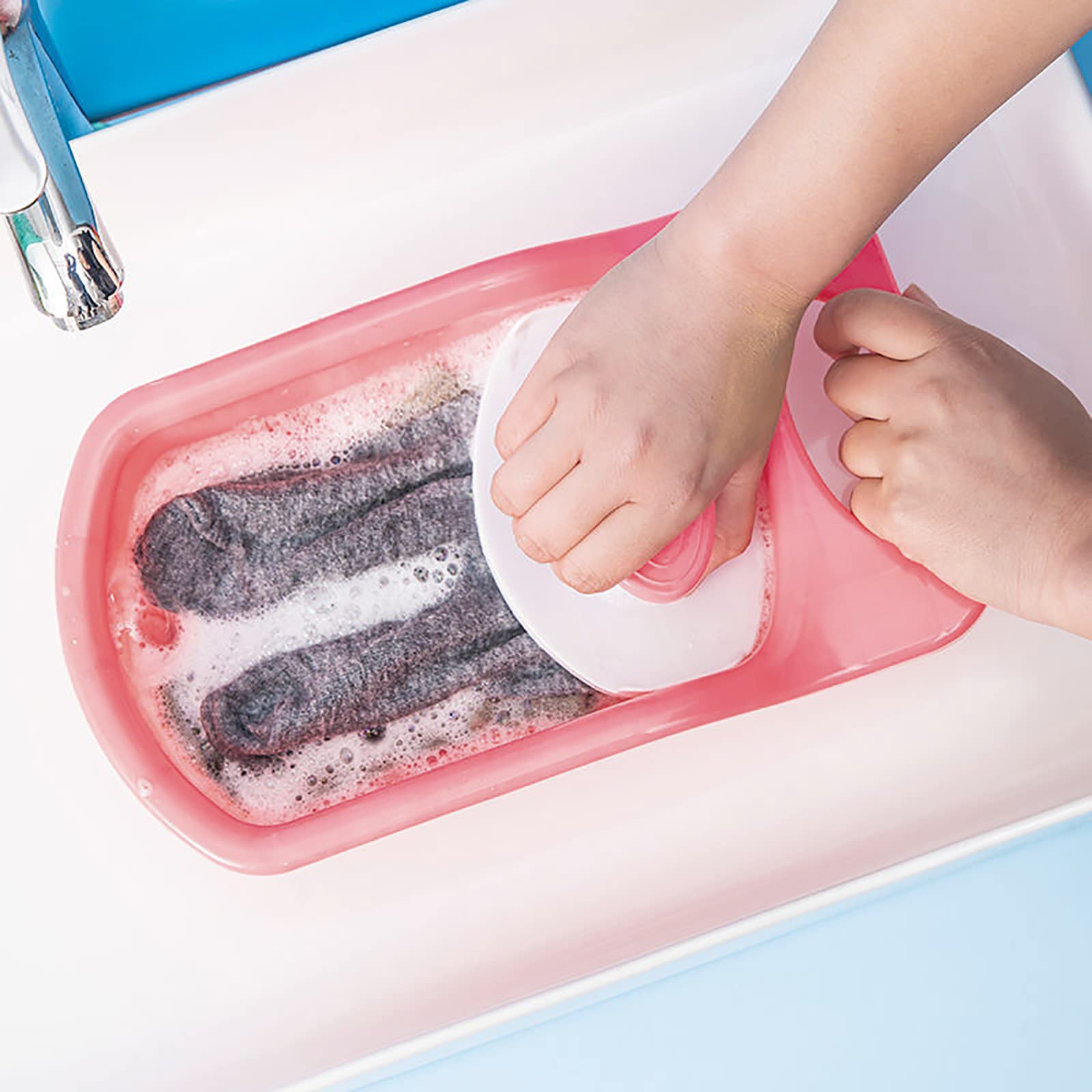 Mini Hand Washboard for Laundry - Portable Plastic Non-Slip Washing Board for Clothes, Underwear & Socks - Ideal for Home, Travel, Camping & Emergency Use (Pink)