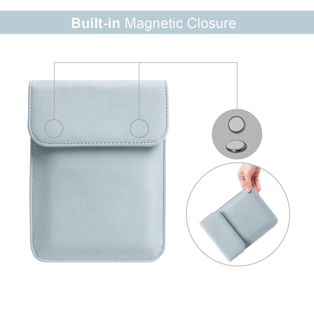 WALNEW 6 Inch Kindle Sleeve Case Cover - Compatible with All-New Kindle 2024, 2022, 2019 (J9G29R), Kindle Paperwhite, Voyage, 8th Gen (2016), Kindle 4/5 & Touch - Protective Pouch Bag in Light Blue | Perfect for Travel, Commuting & Everyday Protection