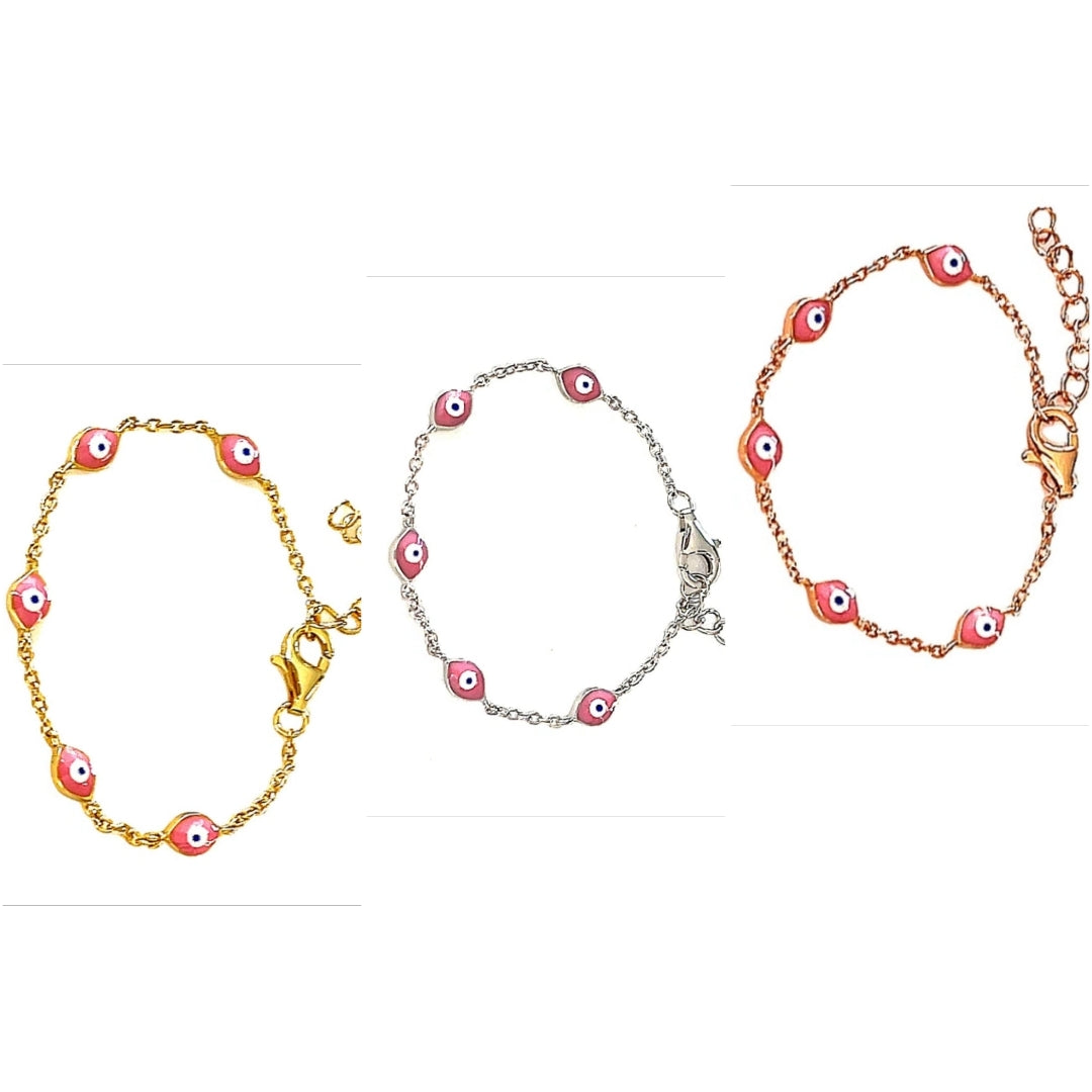 Pink Evil Eye Bracelet for Kids - Protection Charm Jewelry for Girls, Trendy Adjustable Wristband for School, Travel & Gifts