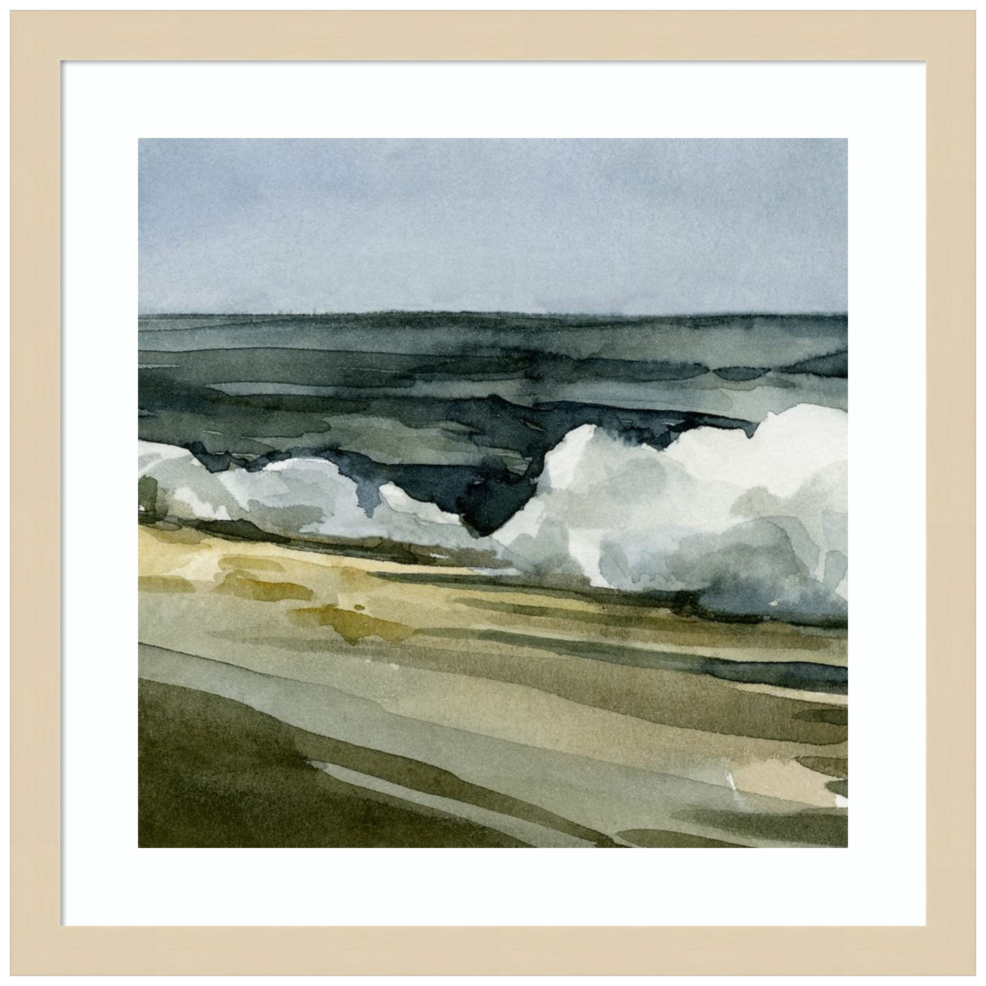 Emma Caroline Loose Watercolor Waves IV Framed Wall Art Print - 17x17 Inches, Natural Wood Frame - Perfect for Living Room, Bedroom & Office Decor