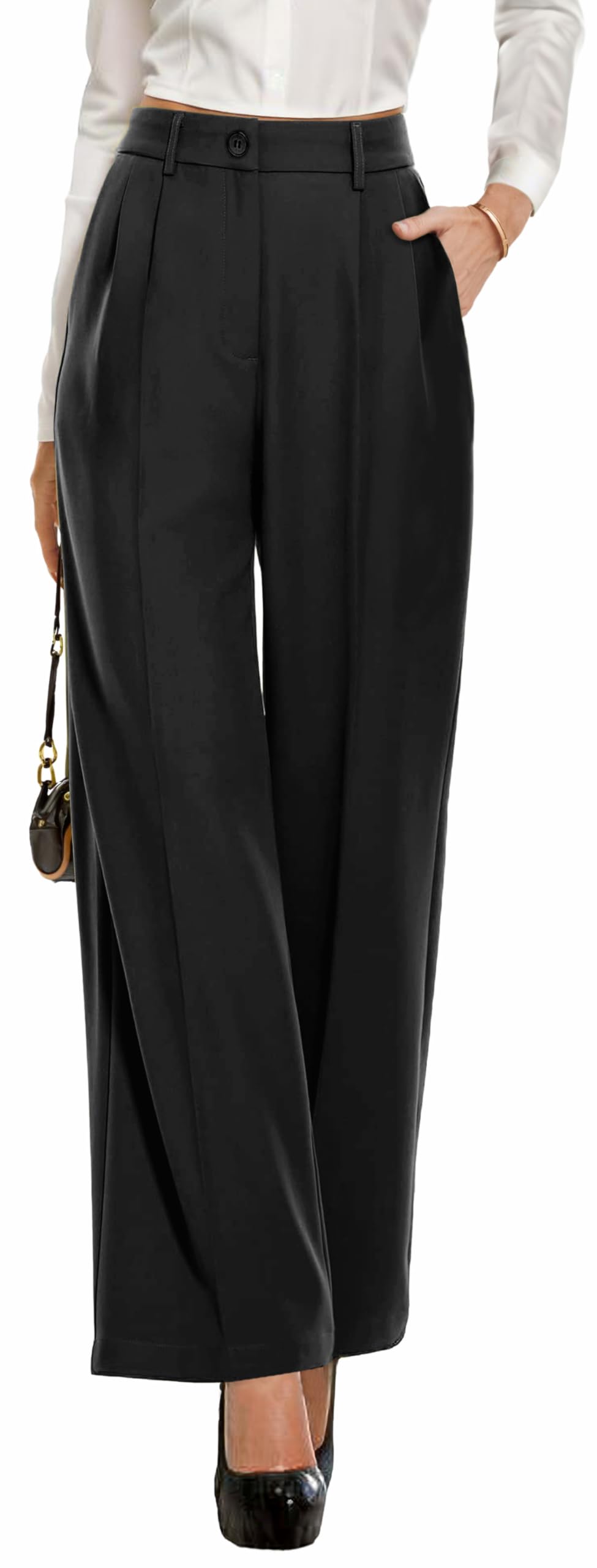 GRECERELLE Women's Wide Leg Palazzo Pants - High Waisted Casual & Business Trousers for Work, Office & Dressy Occasions | Comfortable Stretch Fabric for All-Day Wear