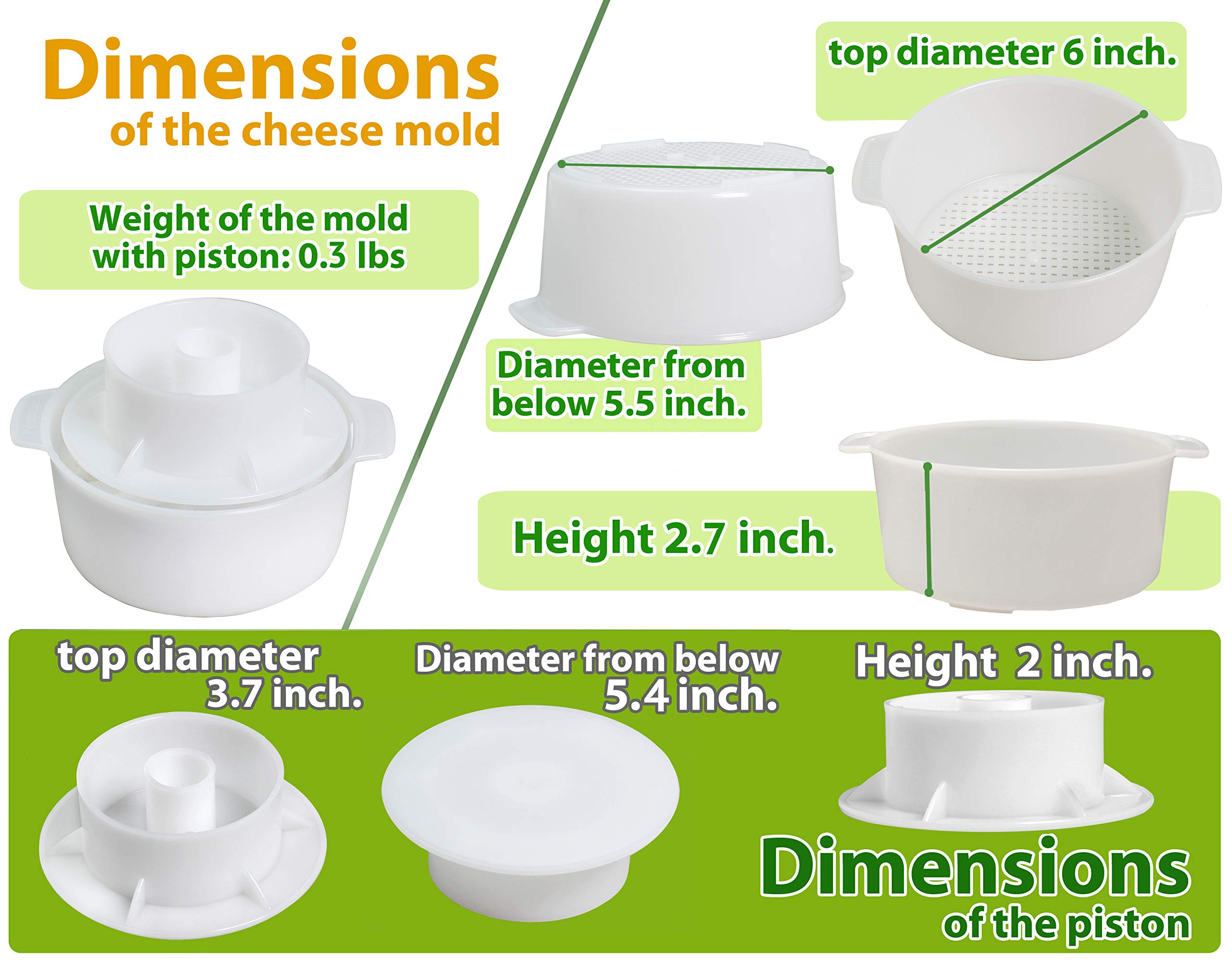 PetriStor 1.3QT Cheese Making Kit - Stainless Steel Cheese Mold with Follower Piston & Cheesecloth for Homemade Paneer, Cheddar & Artisan Cheeses | Perfect for DIY Cheese Press, Cheese Form Mold & Cheese Making Basket | Ideal for Home Cheesemaking, Gifts & Culinary Classes