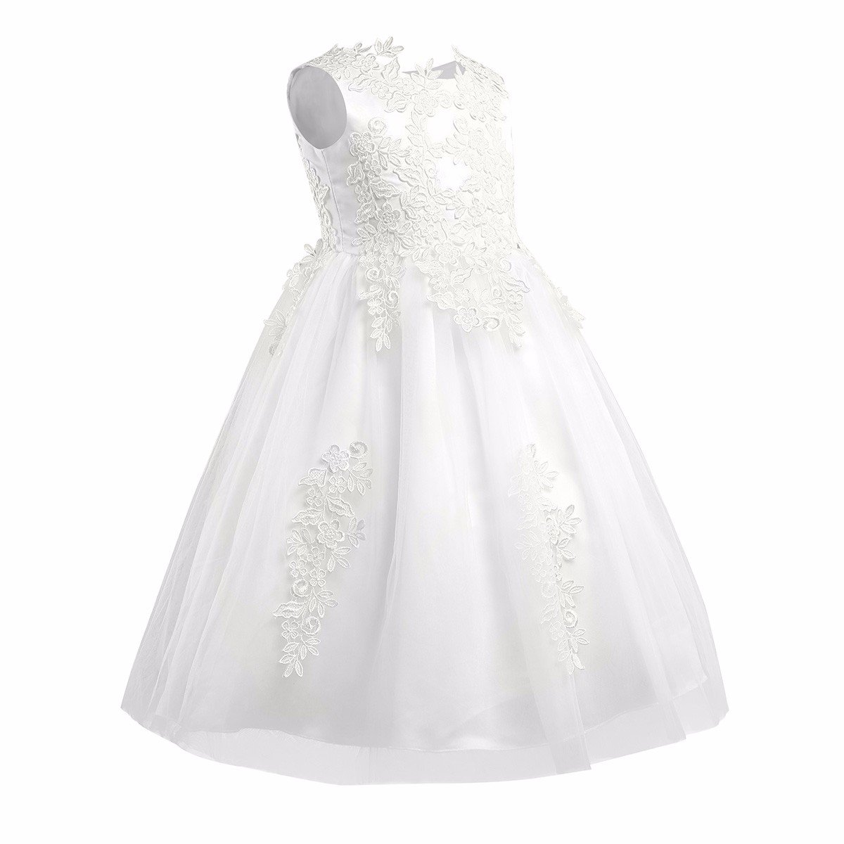 FEESHOW Elegant Crochet Embroidered Flower Girl Dress for Princess Pageant, Formal Wedding, Bridesmaid Party & Prom | Perfect for Special Occasions & Photo Shoots