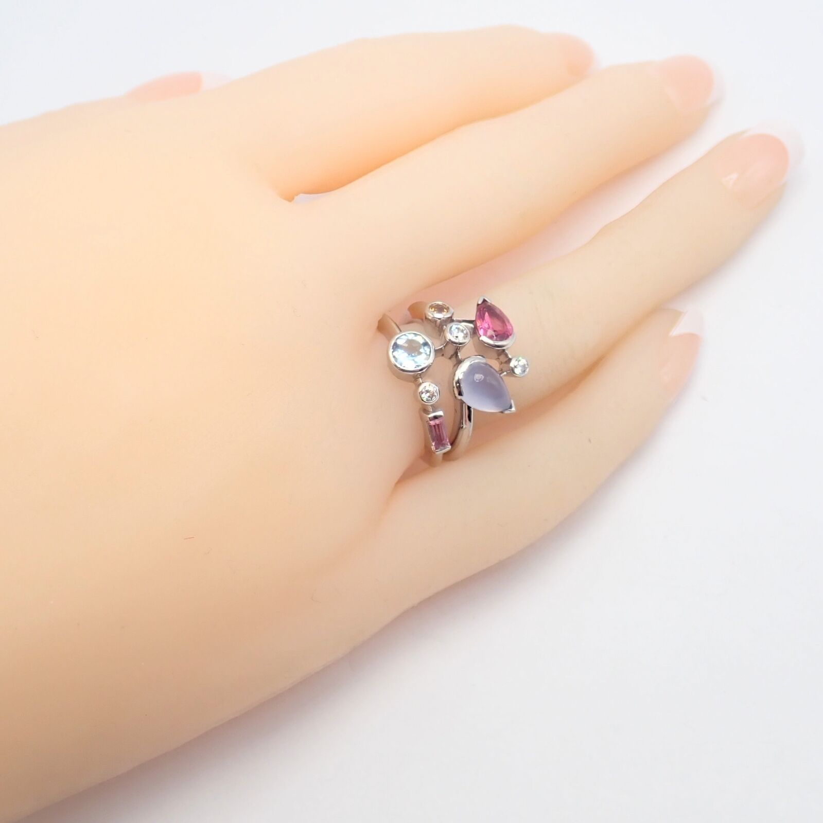 Cartier Meli Melo Platinum Ring with Chalcedony, Tourmaline, Garnet & Diamonds - Size 5.75 | Luxury Jewelry for Weddings, Anniversaries & Special Occasions