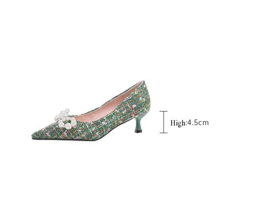 Elegant Women's Pearl Heels with Bows - Designer Dress Shoes for Weddings, Parties & Special Occasions