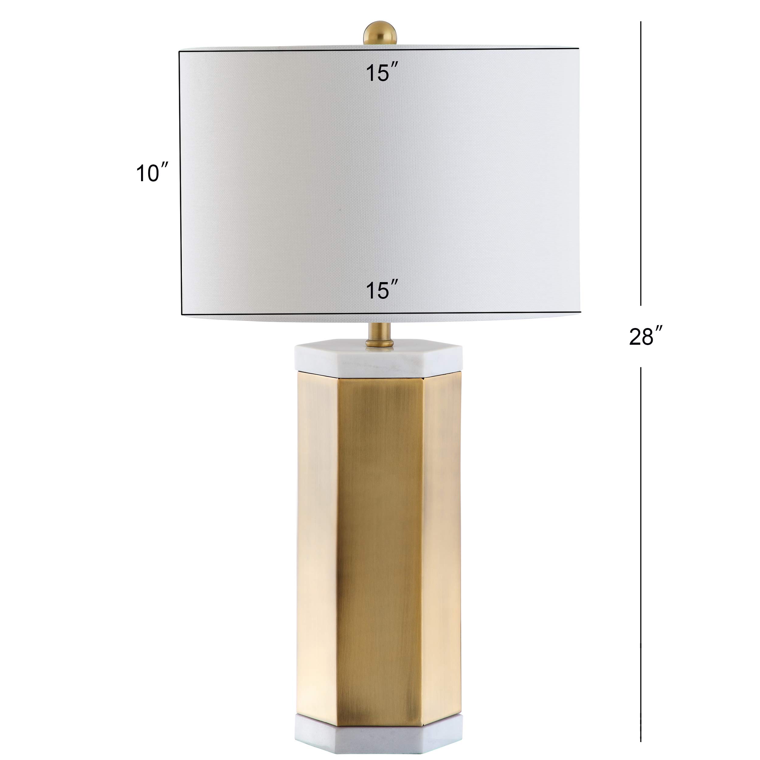 SAFAVIEH Alya 28-inch Table Lamp Set of 2 - White & Brass Gold Finish with LED Bulbs Included - Perfect for Bedroom, Living Room, Home Office & Nightstand Lighting