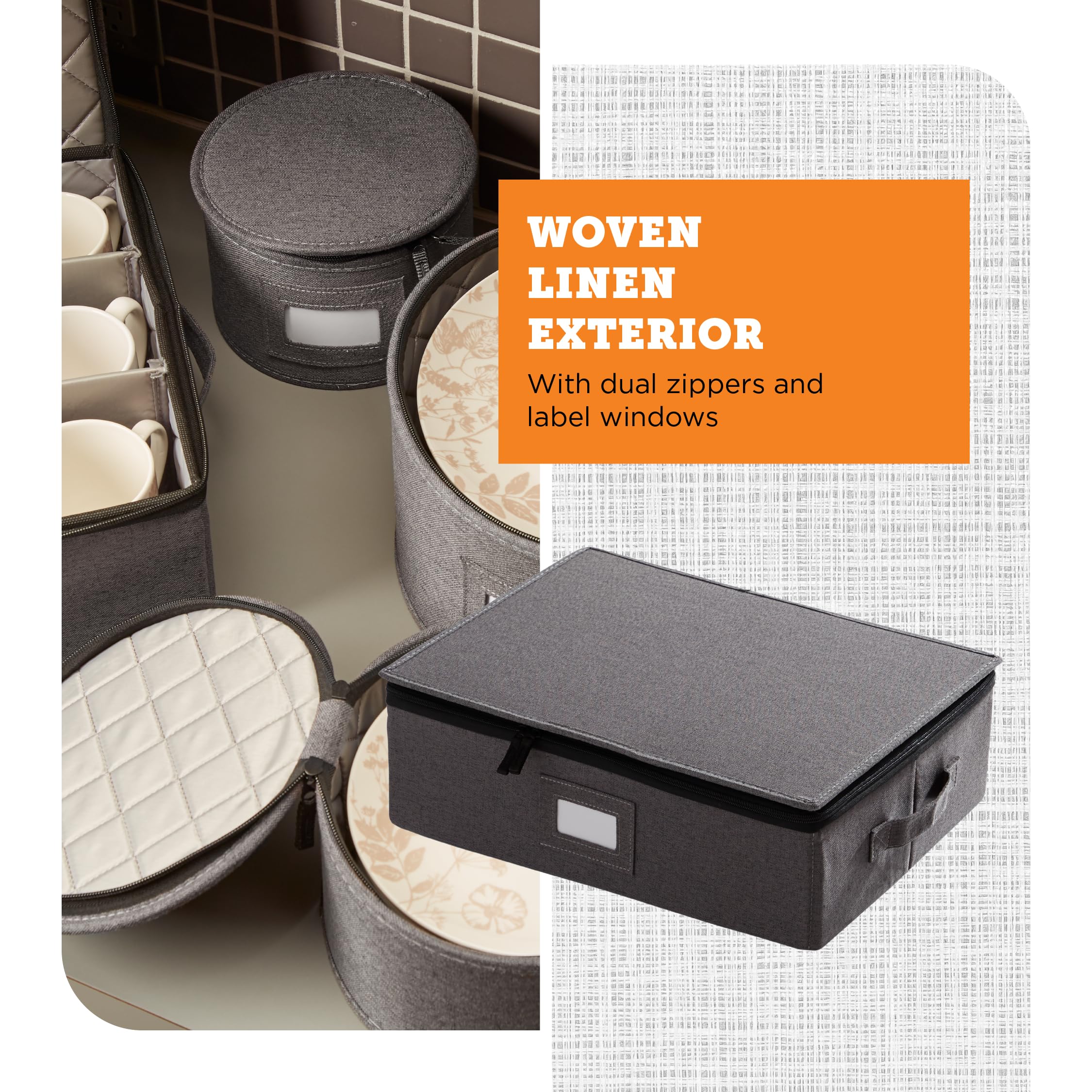 Hard Shell Storage Case with Felt Dividers - 5pc Set for Kitchen & China Organization