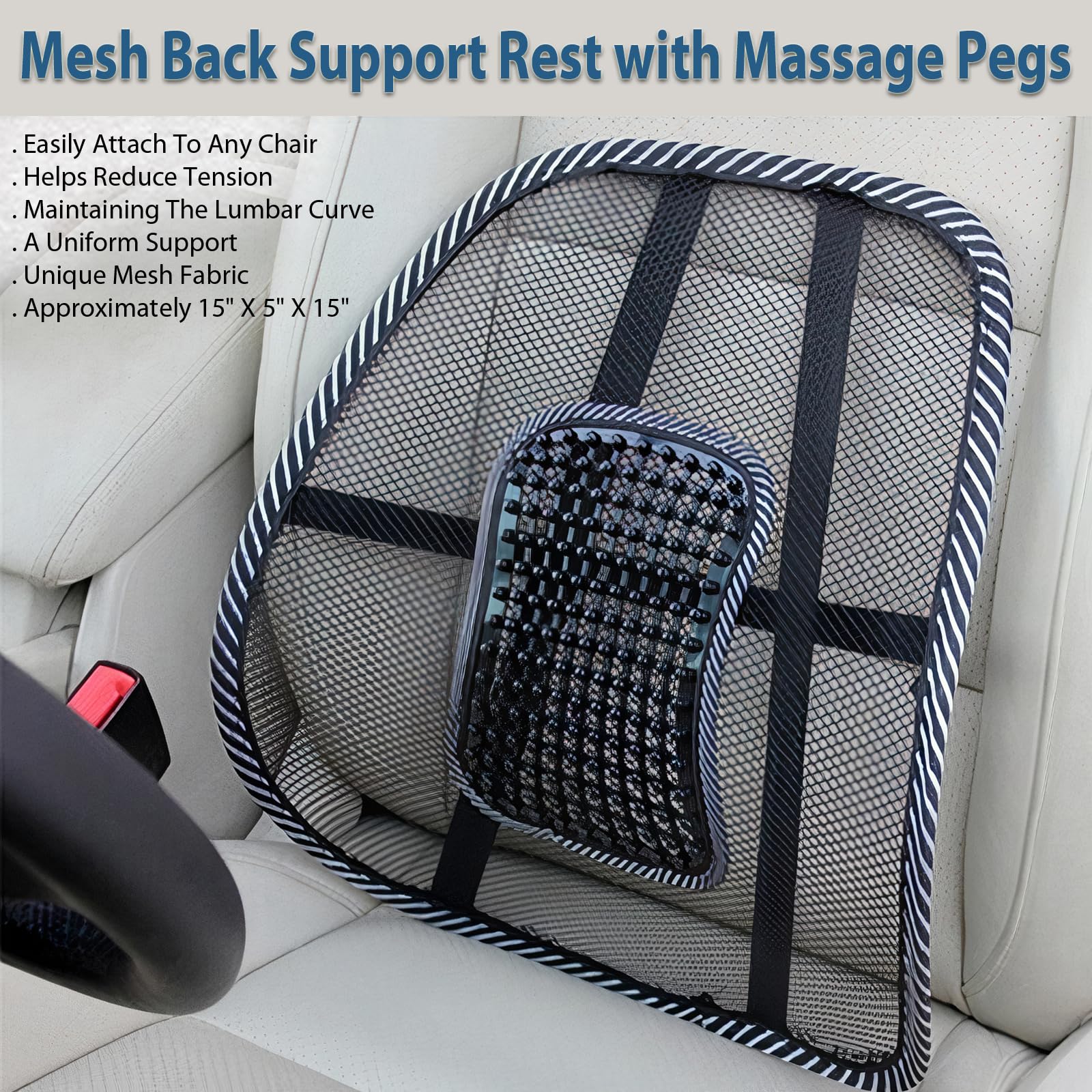 Ergonomic Mesh Back Support Rest - Lumbar Cushion for Office Chair & Car Seat - Relieves Lower Back Pain & Improves Posture - Ideal for Home, Work & Travel
