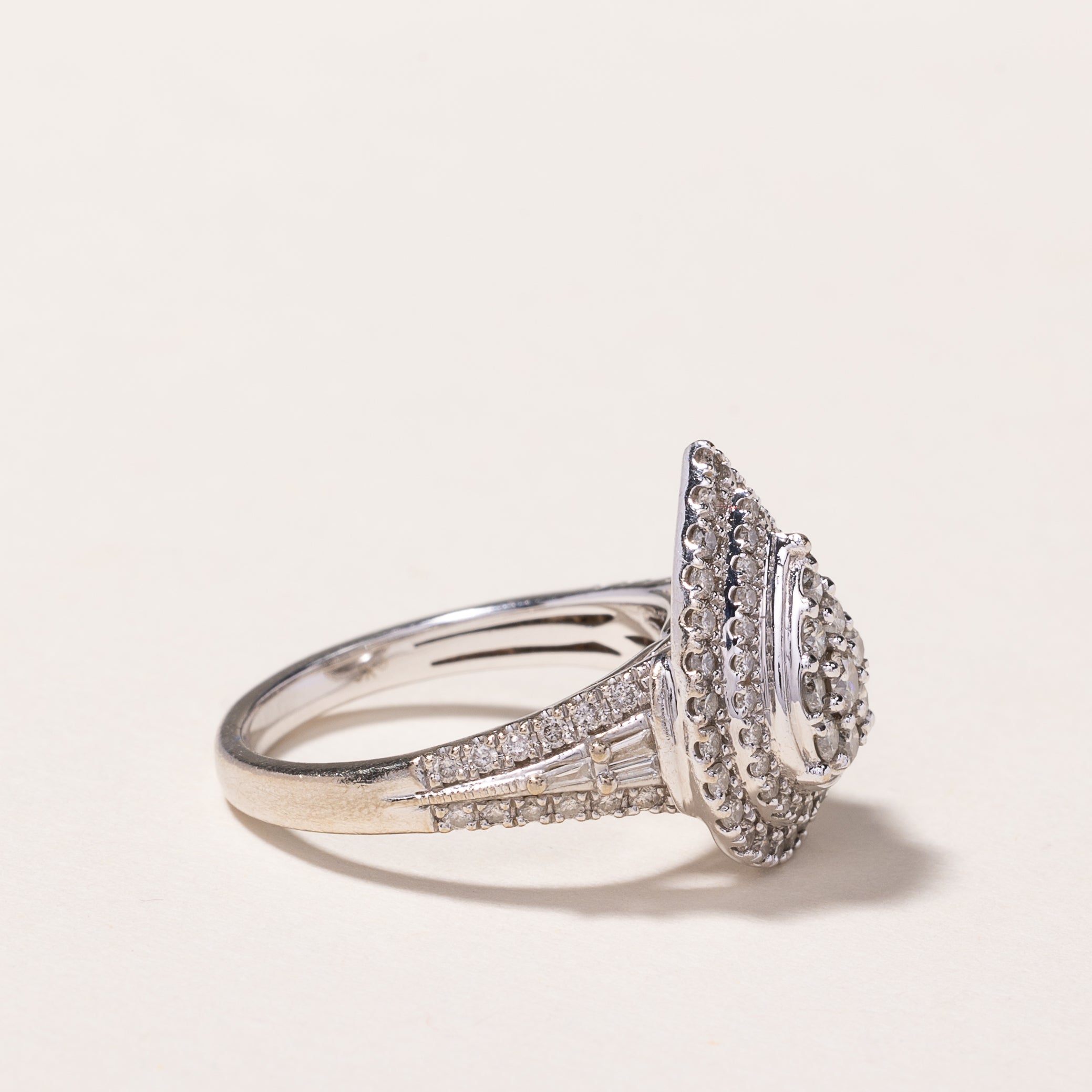 10K White Gold Teardrop Diamond Ring - 1.08 Carat Total Weight (CTW) - Size 6.75 - Elegant Wedding, Engagement & Anniversary Jewelry Gift for Women