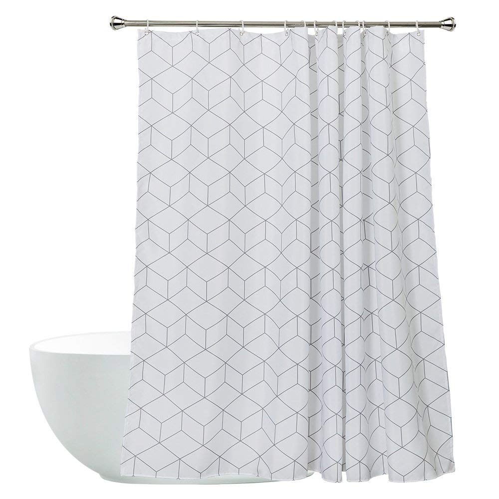 White Cube Pattern Waterproof Shower Curtain - 48 x 72 Inches Bathroom Decor with Rust-Resistant Hooks - Perfect for Modern Bathrooms & Spa-Like Showers