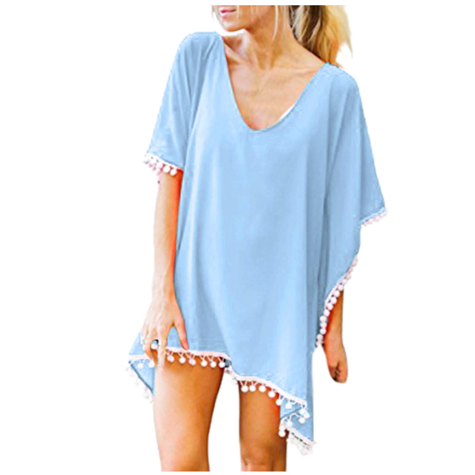 Women's Flowy Chiffon Kaftan Cover-Up with Tassels - Lightweight Beach Dress, Bikini Cover, Swimwear Tunic - Perfect for Poolside, Vacation & Summer Outings