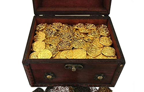 Golden & Silver Doubloon Coins with Display Chest - Pirate Treasure Party Decorations & Collectible Coins for Themed Events, Birthday Parties, and Home Decor