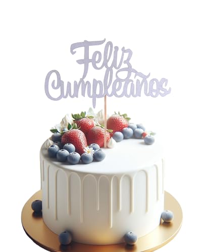 Feliz Cumpleaños Silver Cake Toppers