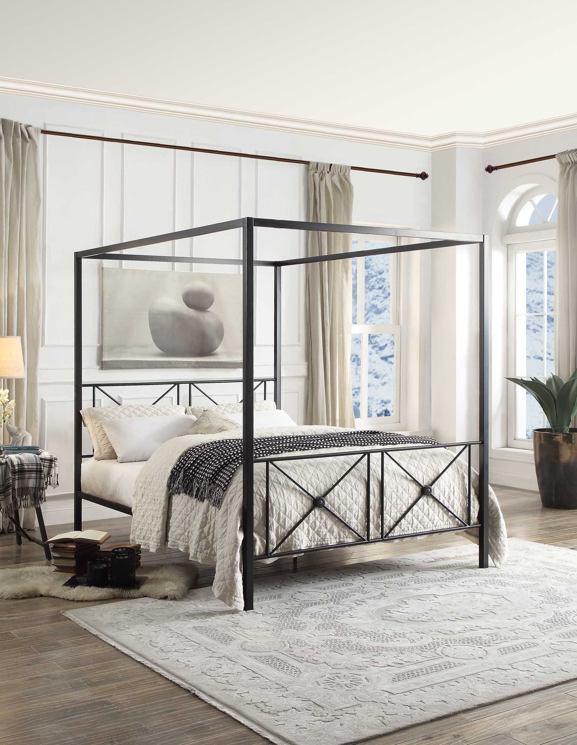 Homelegance Rapa Metal Canopy Bed Frame - Queen Size, Black Finish | Elegant Bedroom Furniture for Master Suite, Guest Room & Luxury Hotel Decor