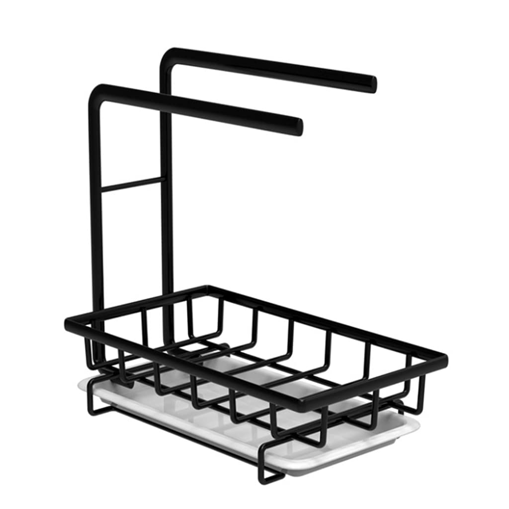 Cuawan Wall Mount Sponge Holder & Kitchen Sink Organizer - Drain Basket for Sponges, Dishcloths & Towels - Rustproof Bathroom & Kitchen Storage Rack with Drain Pan - Perfect for Small Spaces, Under Sink Organization & Countertop Cleaning Tools Storage