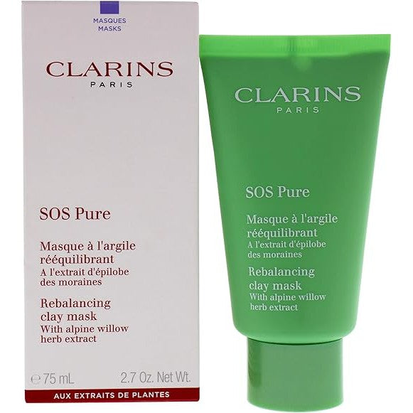 Clarins SOS Pure Rebalancing Clay Mask - 75ml Deep Cleansing Facial Treatment for Oily & Acne-Prone Skin | Detox & Purify Pores | Perfect for Weekly Skincare Routine & Spa Nights