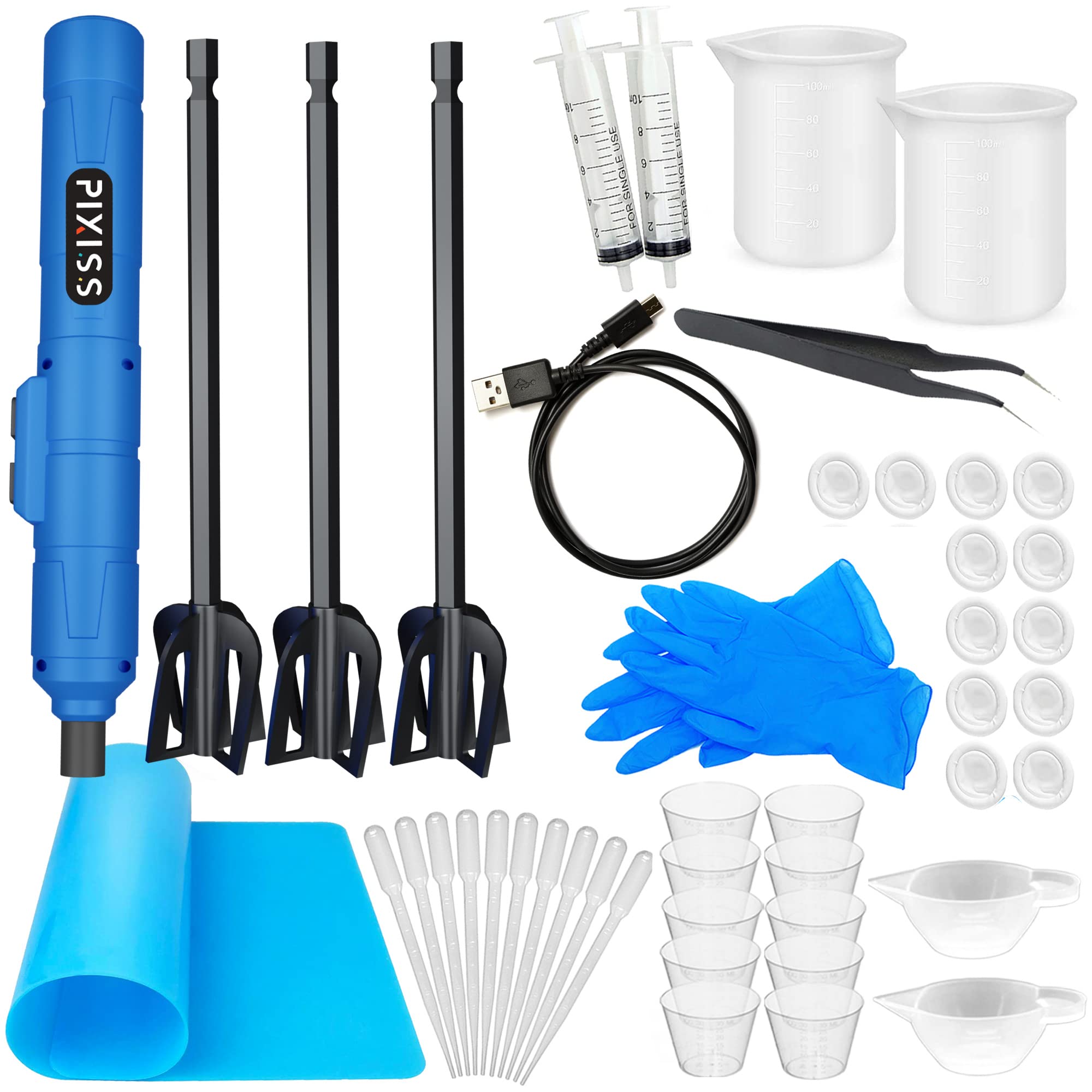 **Pixiss Premium Handheld Rechargeable Epoxy Resin Mixer - Pro-Grade Resin Stirrer for DIY Crafts, Tumblers & Resin Art - Minimizes Bubbles with Included Starter Kit - Perfect for Resin Jewelry, Coasters & Home Decor Projects**