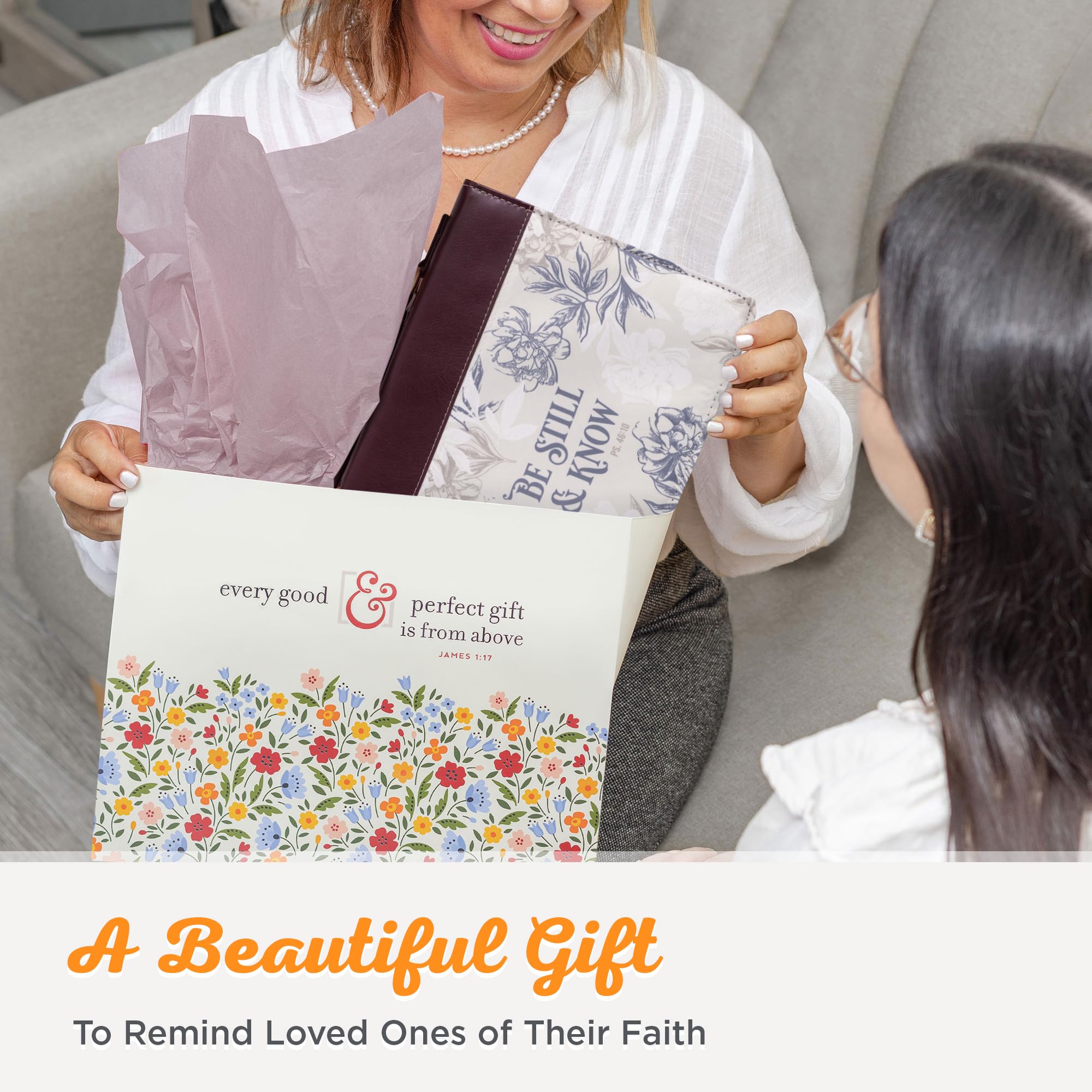 Christian Art Gifts Faux Leather Fashion Bible Cover with Psalm 46:10 'Be Still and Know' Inspirational Verse - Neutral Floral Design in Burgundy (XL Size) - Perfect for Church, Bible Study & Daily Devotion