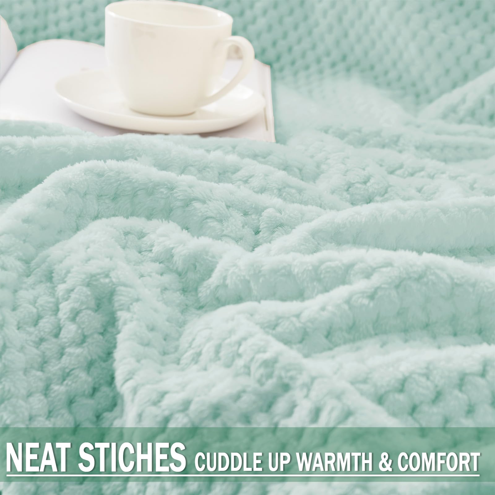 Exclusive Fleece Blend Waffle Textured Blanket - Twin Size (90x66 Inches) | Super Soft, Warm & Lightweight | Perfect for Couch, Sofa & Bed | Cozy Home Decor in Mint Green | Ideal for Lounging, Movie Nights & Winter Comfort
