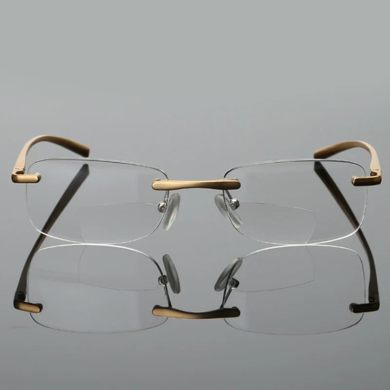 Belmon Unisex Rimless Square Aluminum Magnesium Bifocal Reading Glasses - Lightweight & Durable for Computer Work, Reading, and Office Use (Model RS341)
