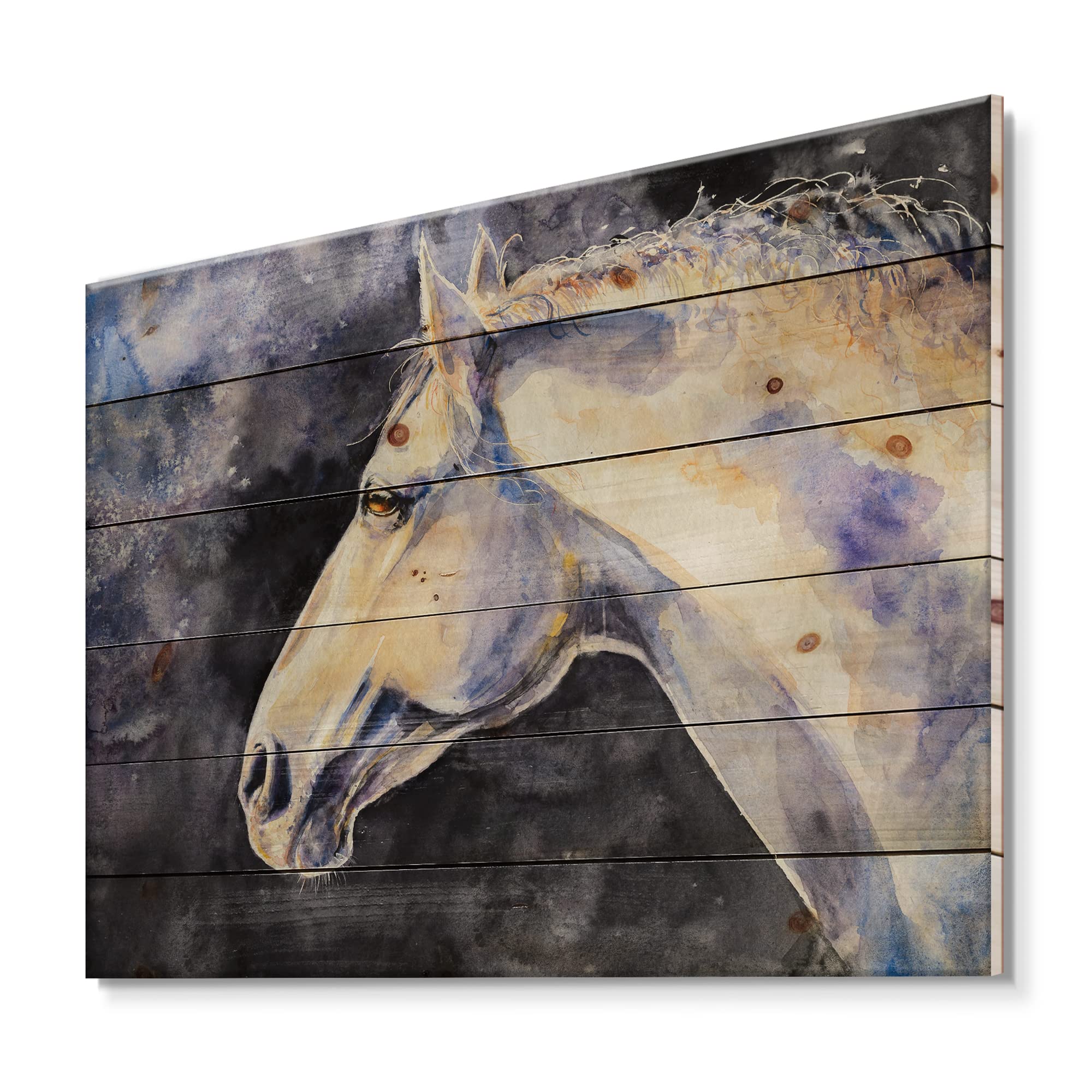 DesignQ Lipizzan Horse Farmhouse Wood Wall Decor - White Large Animal Wall Art Panel Printed on Natural Pine Wood - Perfect for Living Room, Bedroom & Country Home Decor