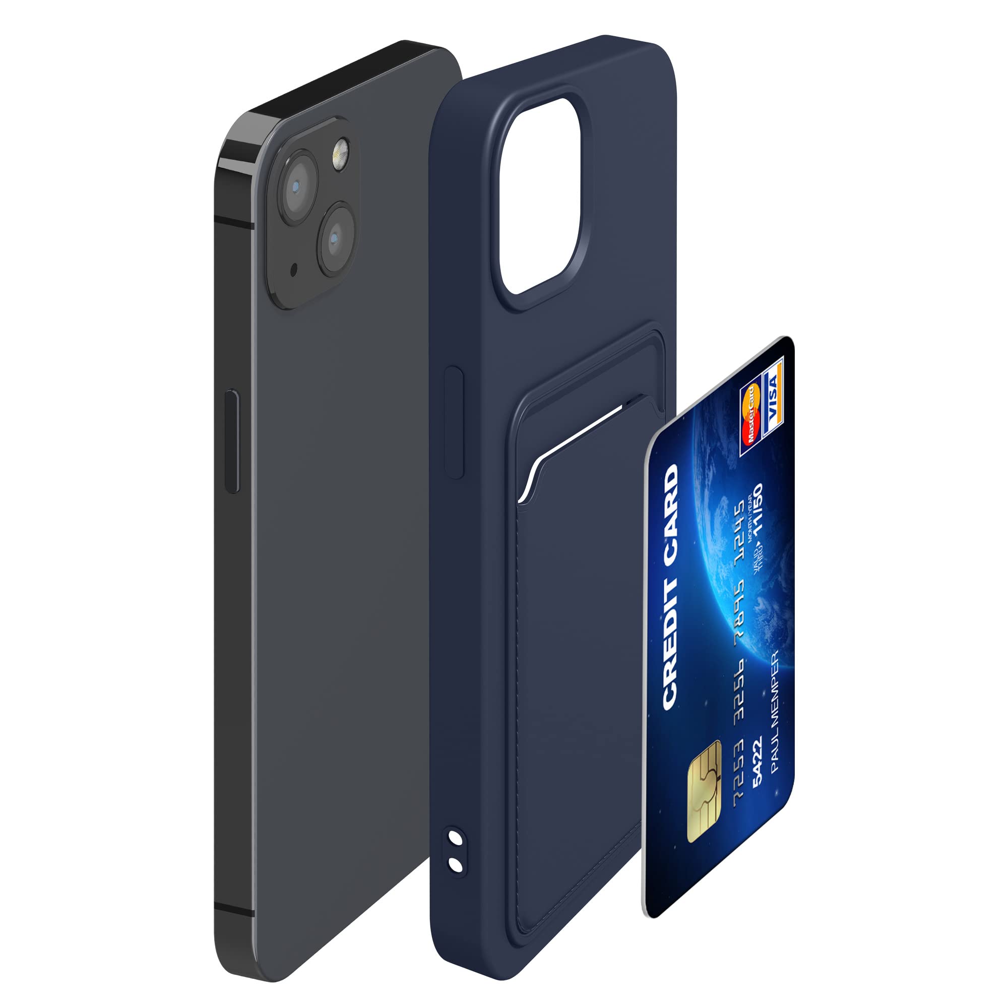 kwmobile Shockproof TPU Phone Case with Credit Card Holder for Apple iPhone 13 - Slim Protective Cover in Dark Blue | Perfect for Everyday Use, Travel & Outdoor Activities
