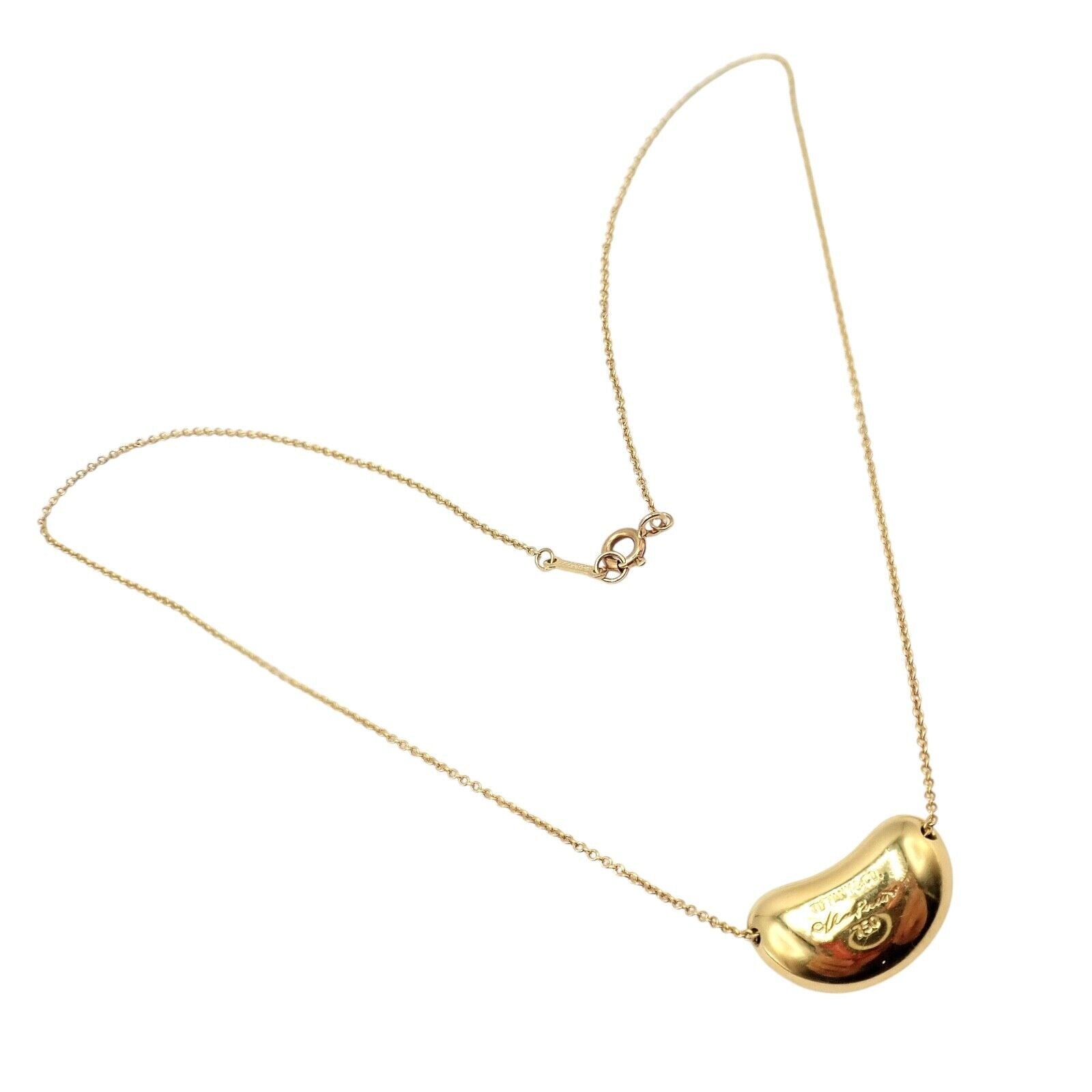 Authentic Tiffany & Co Elsa Peretti 18k Yellow Gold Medium Bean Necklace - Elegant Jewelry Gift for Women, Perfect for Weddings & Special Occasions